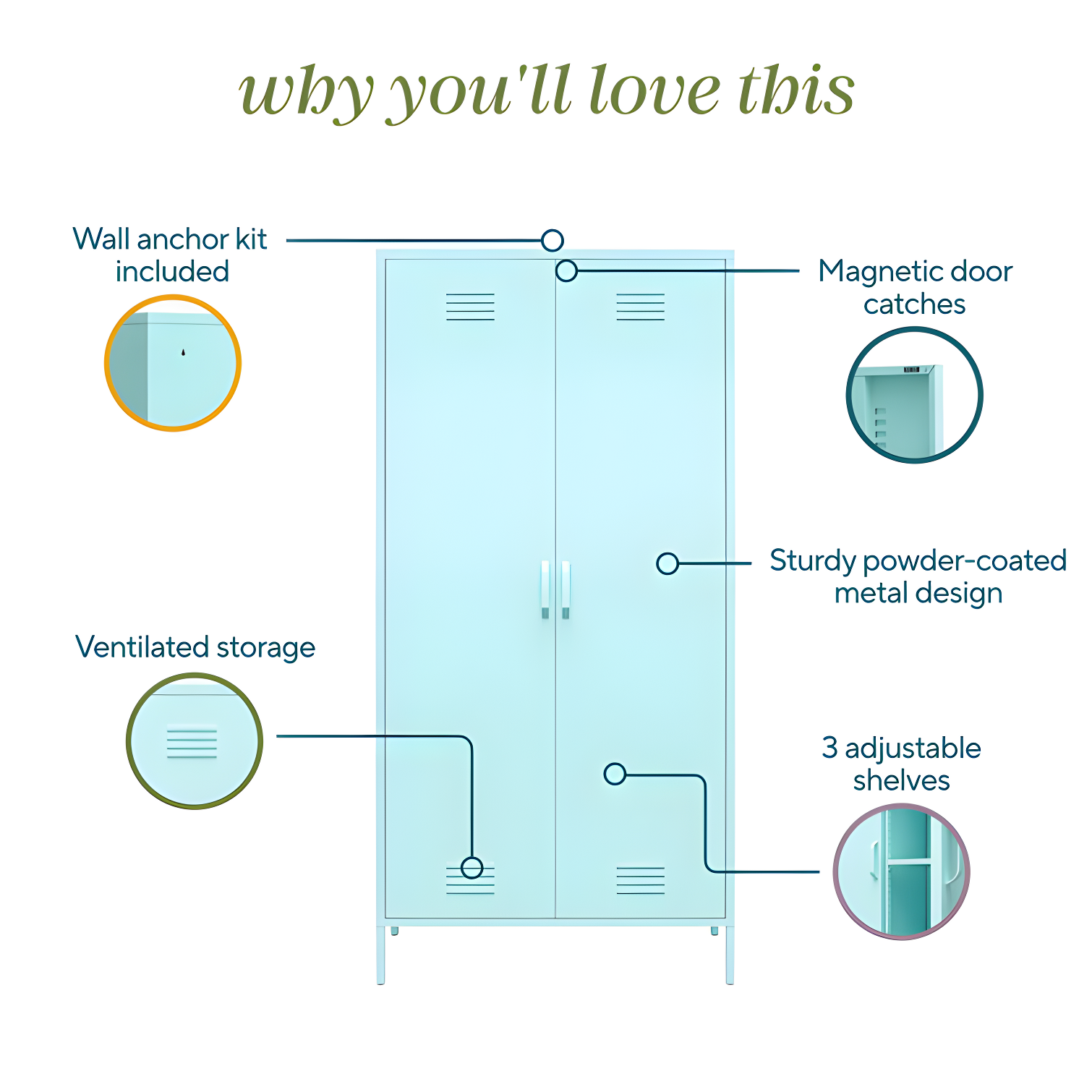 Cache 2 Door Tall Metal Locker Style Storage Cabinet