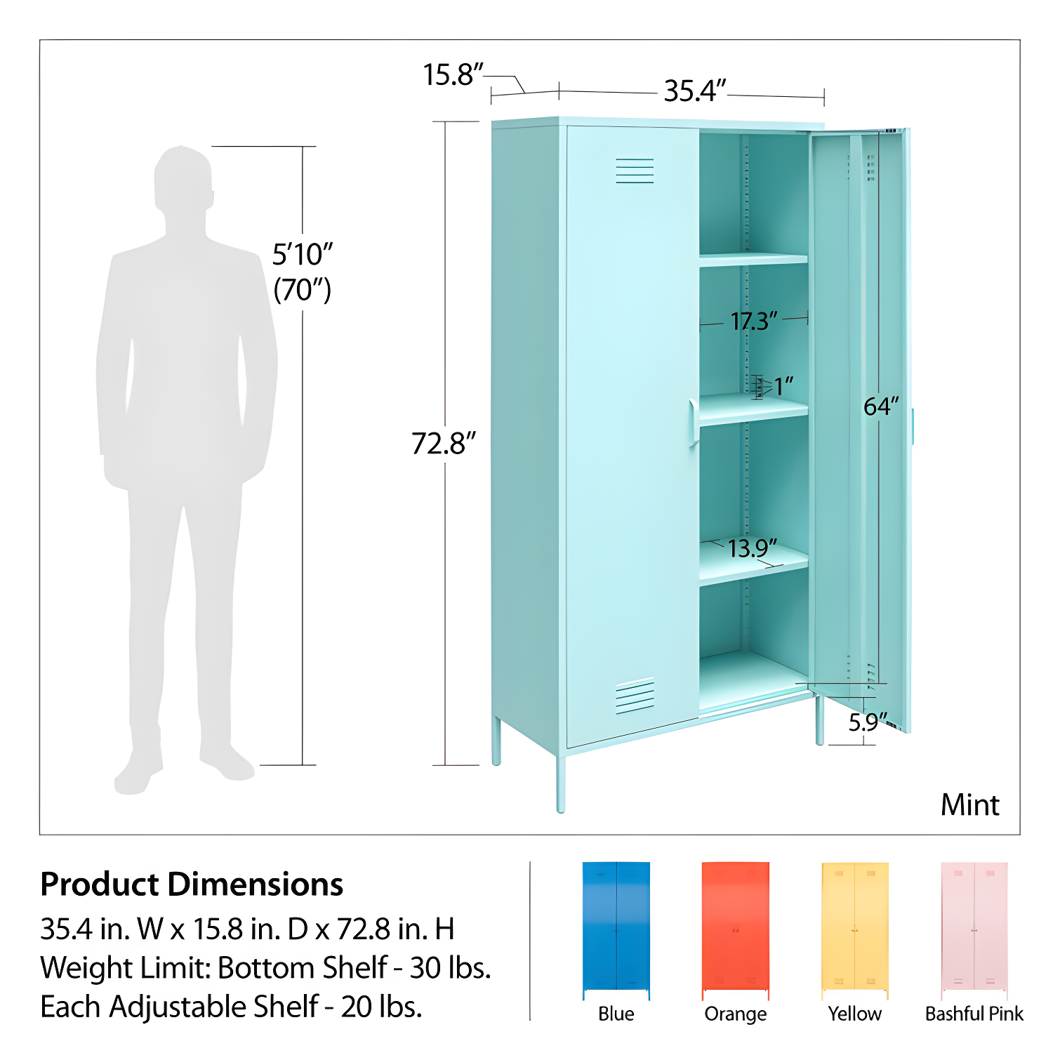 Cache 2 Door Tall Metal Locker Style Storage Cabinet