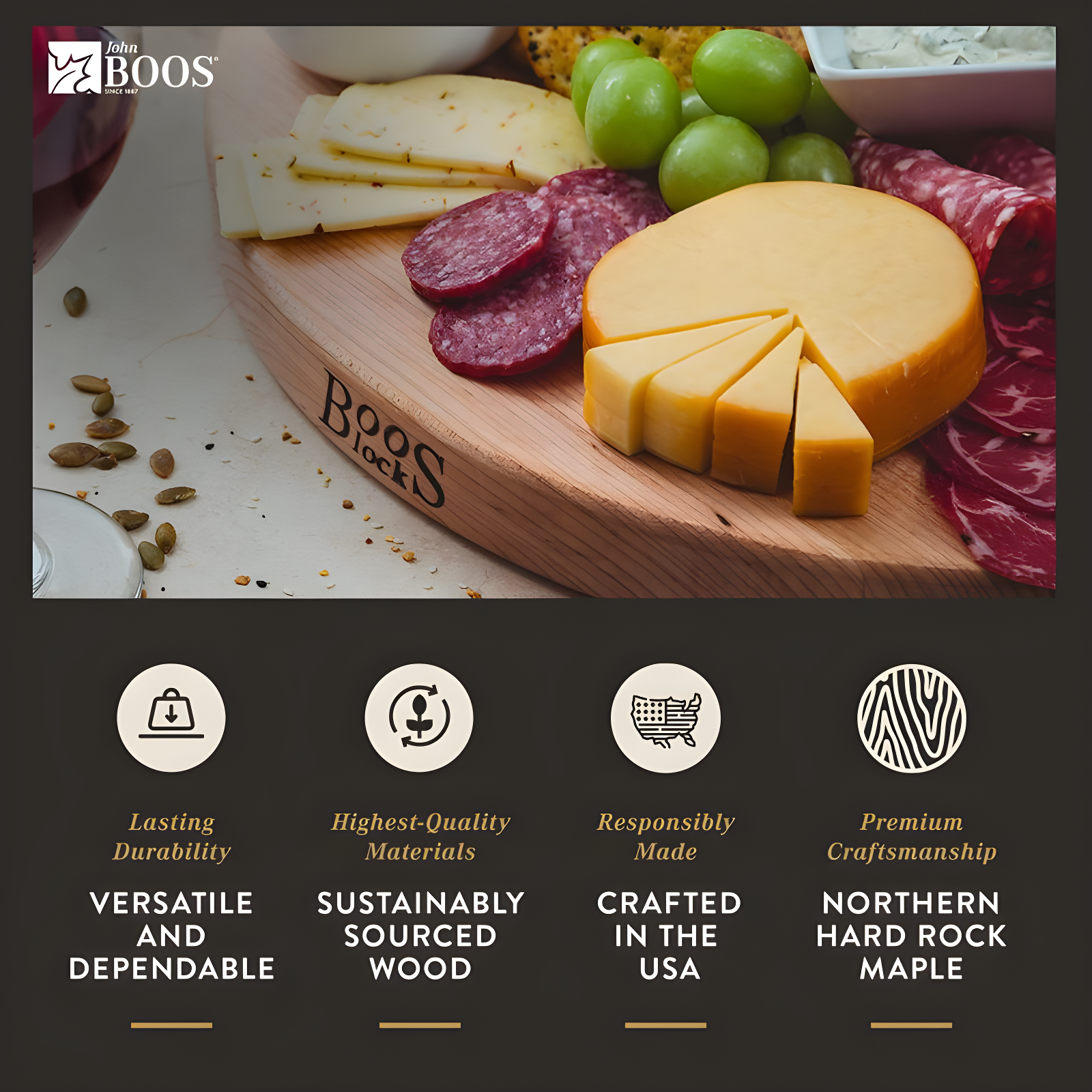 John Boos John Boos 18" Round Cutting Board, 1.5" Edge Grain