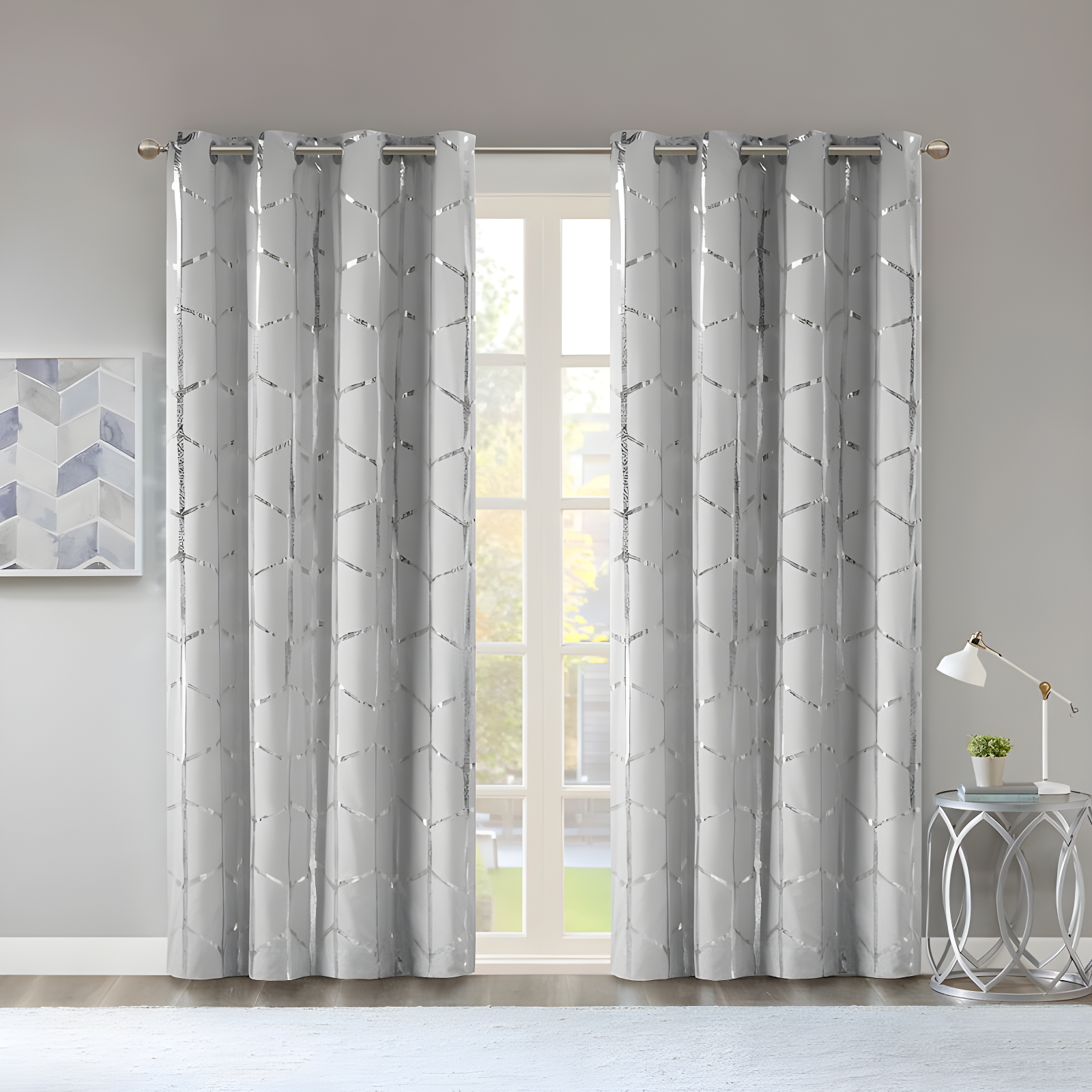 Intelligent Design Raina Geometric Total Blackout Grommet Single Curtain Panel