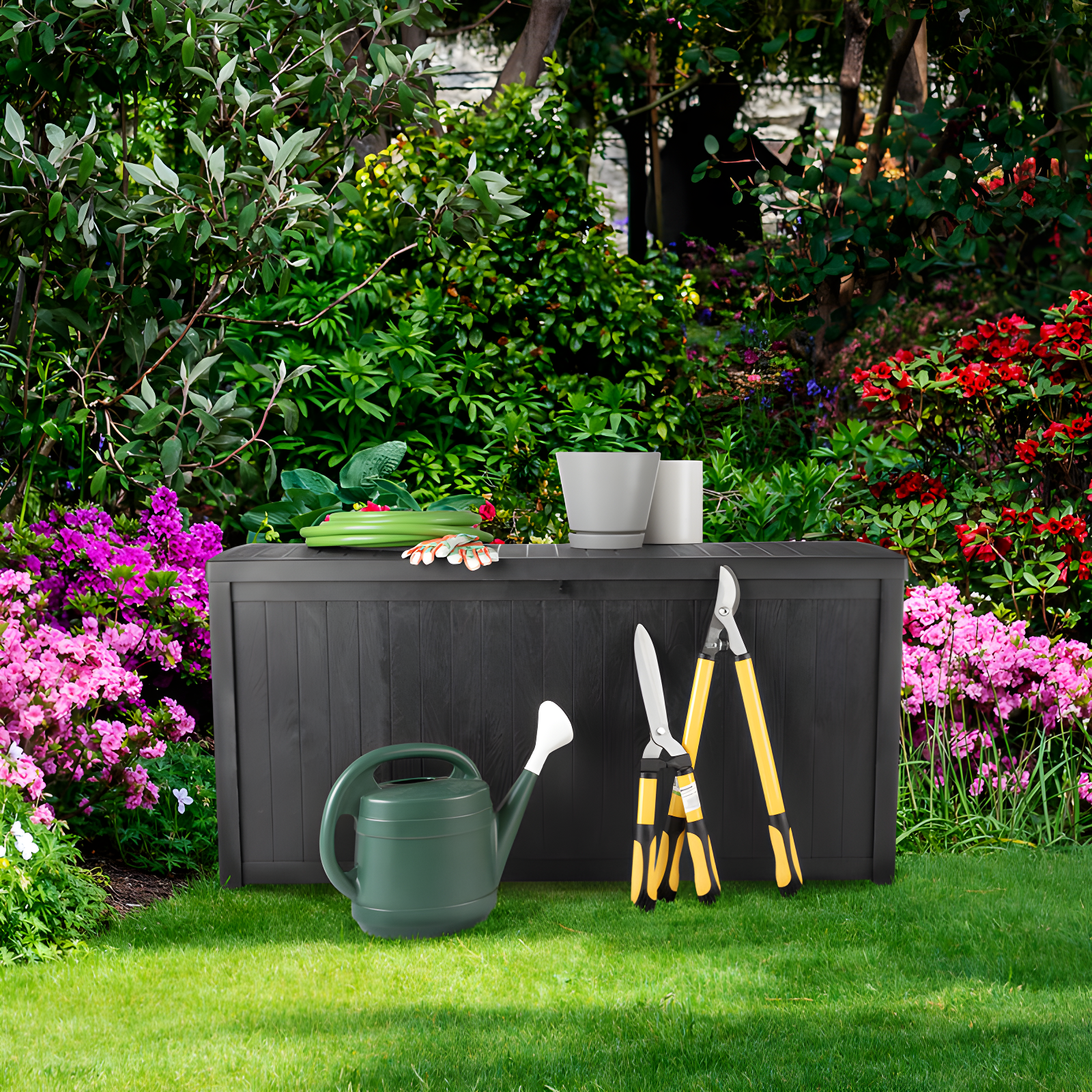 Pure Garden Outdoor Storage Box - 113 Gallon Lockable Deck Box for Pool Accessories, Patio Furniture Cushions, or Package Delivery for Outside by Pure Garden