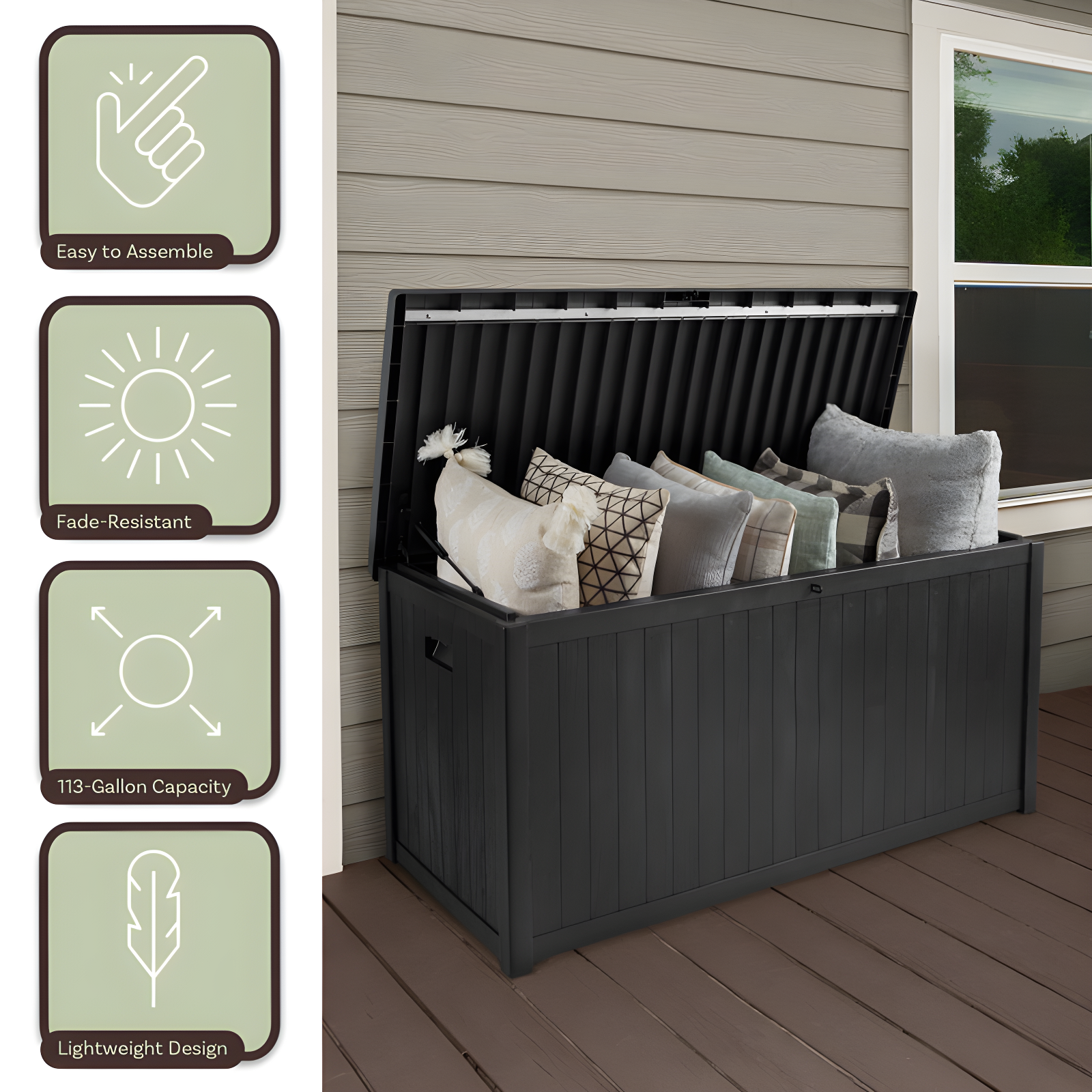 Pure Garden Outdoor Storage Box - 113 Gallon Lockable Deck Box for Pool Accessories, Patio Furniture Cushions, or Package Delivery for Outside by Pure Garden