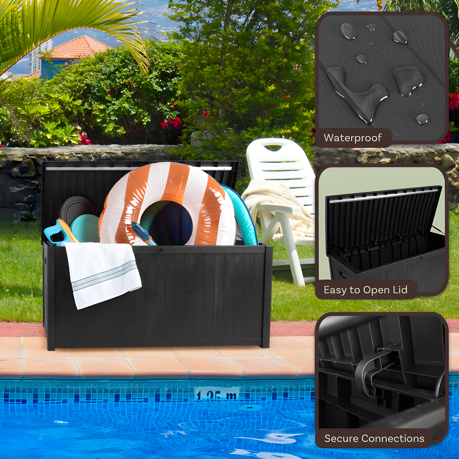 Pure Garden Outdoor Storage Box - 113 Gallon Lockable Deck Box for Pool Accessories, Patio Furniture Cushions, or Package Delivery for Outside by Pure Garden