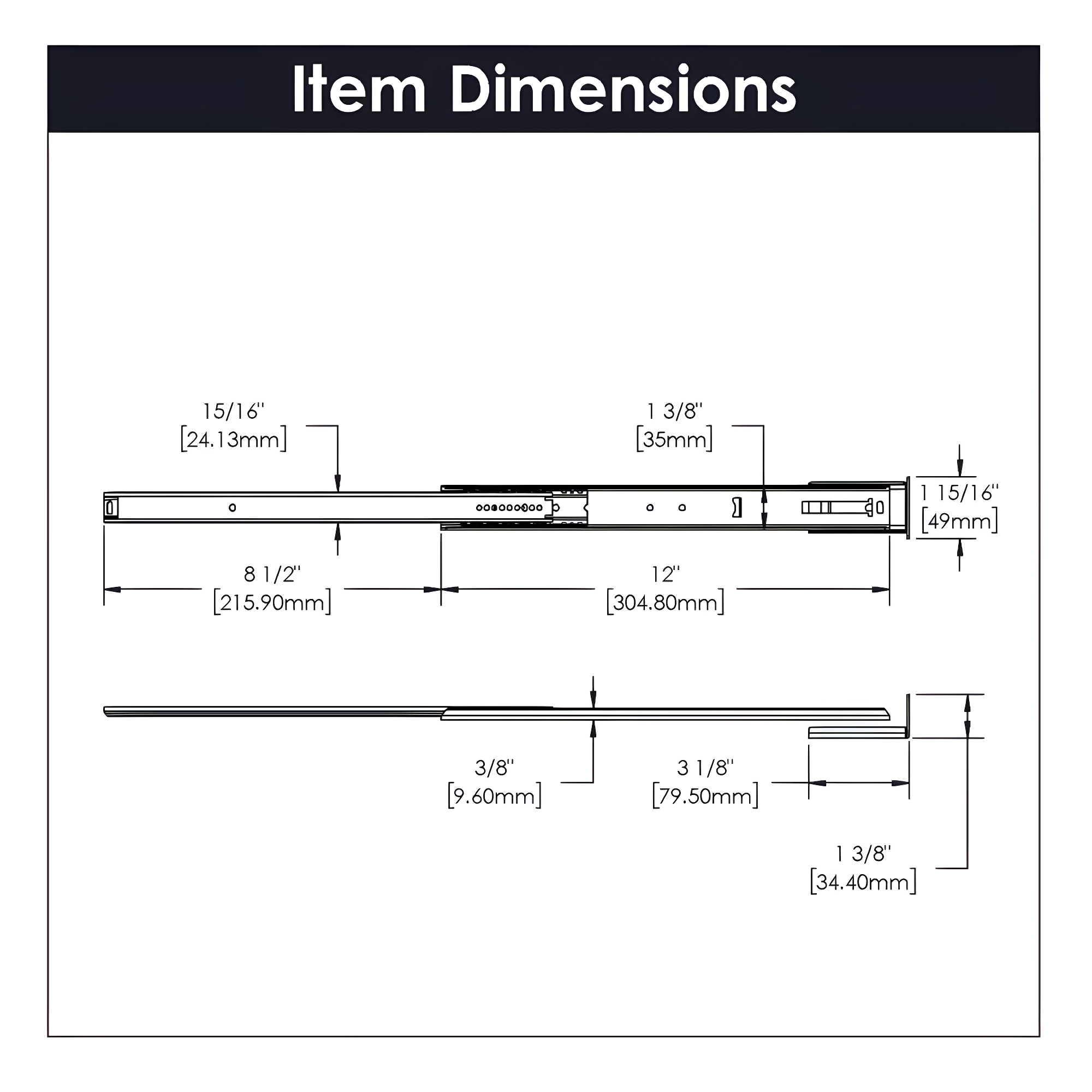 Drawer Slide Center Mount 3/4 Extension Cadmium Finish