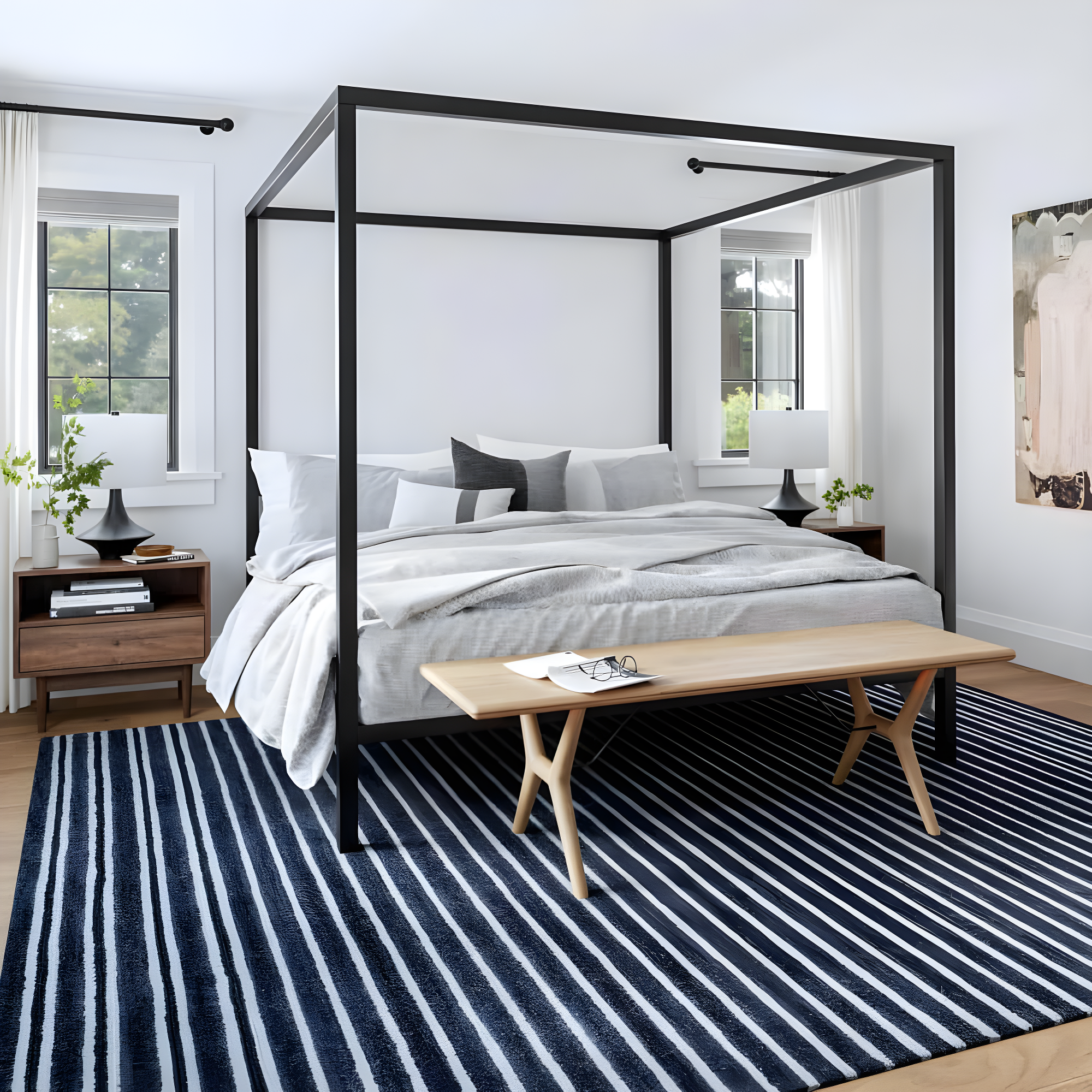 Breakwater Bay Pacific Striped Wool Area Rug