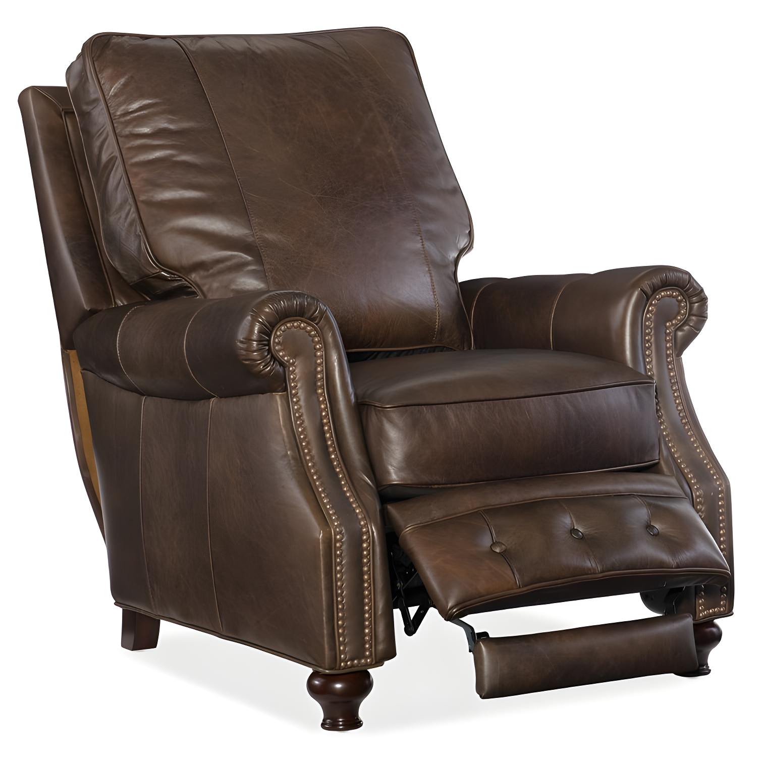 Old Saddle Cocoa Genuine Leather Recliner with Nailhead Trim
