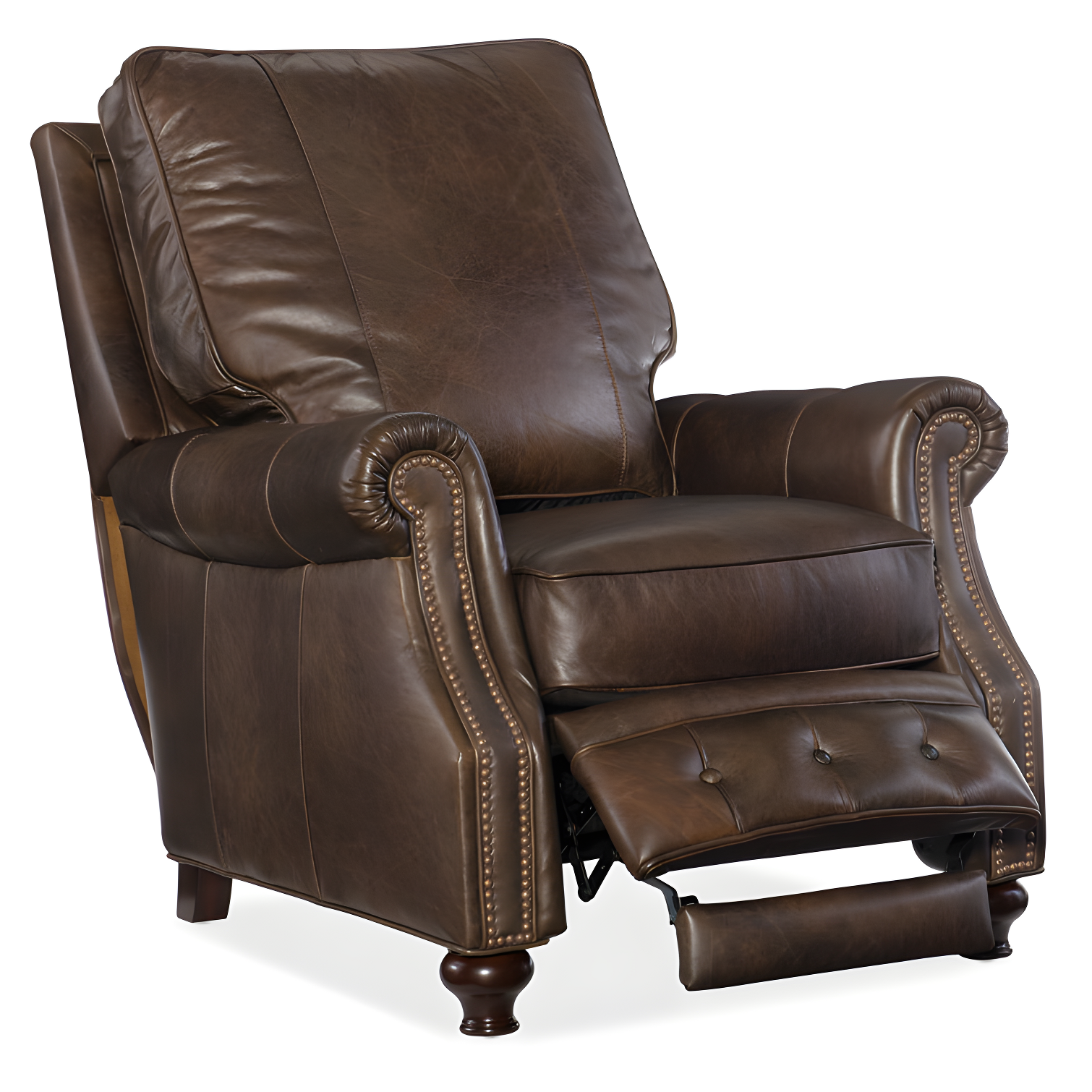 Old Saddle Cocoa Genuine Leather Recliner with Nailhead Trim