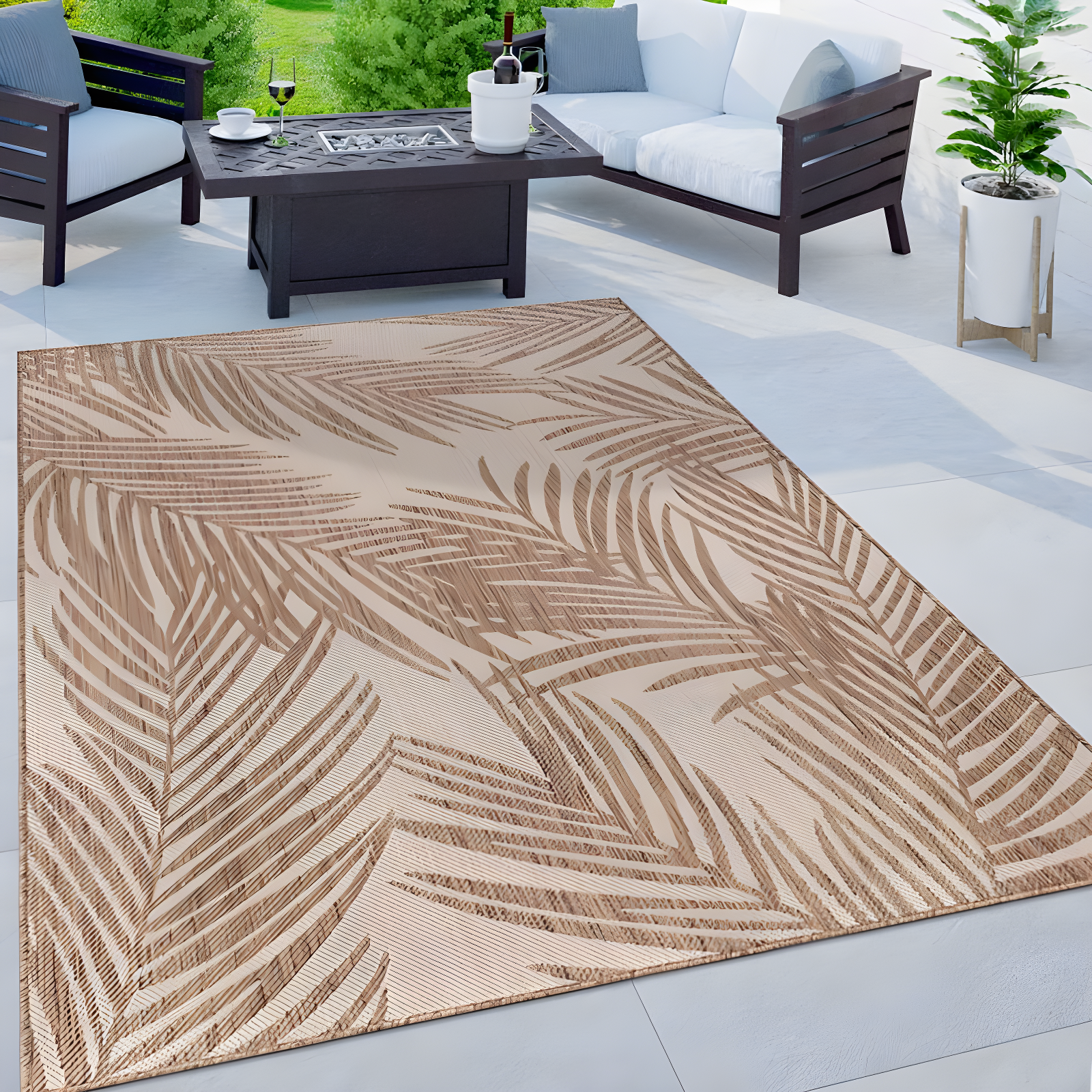 World Rug Gallery Contemporary Distressed Leaves Textured Flat Weave Indoor/Outdoor Area Rug - BROWN 5' X 7'