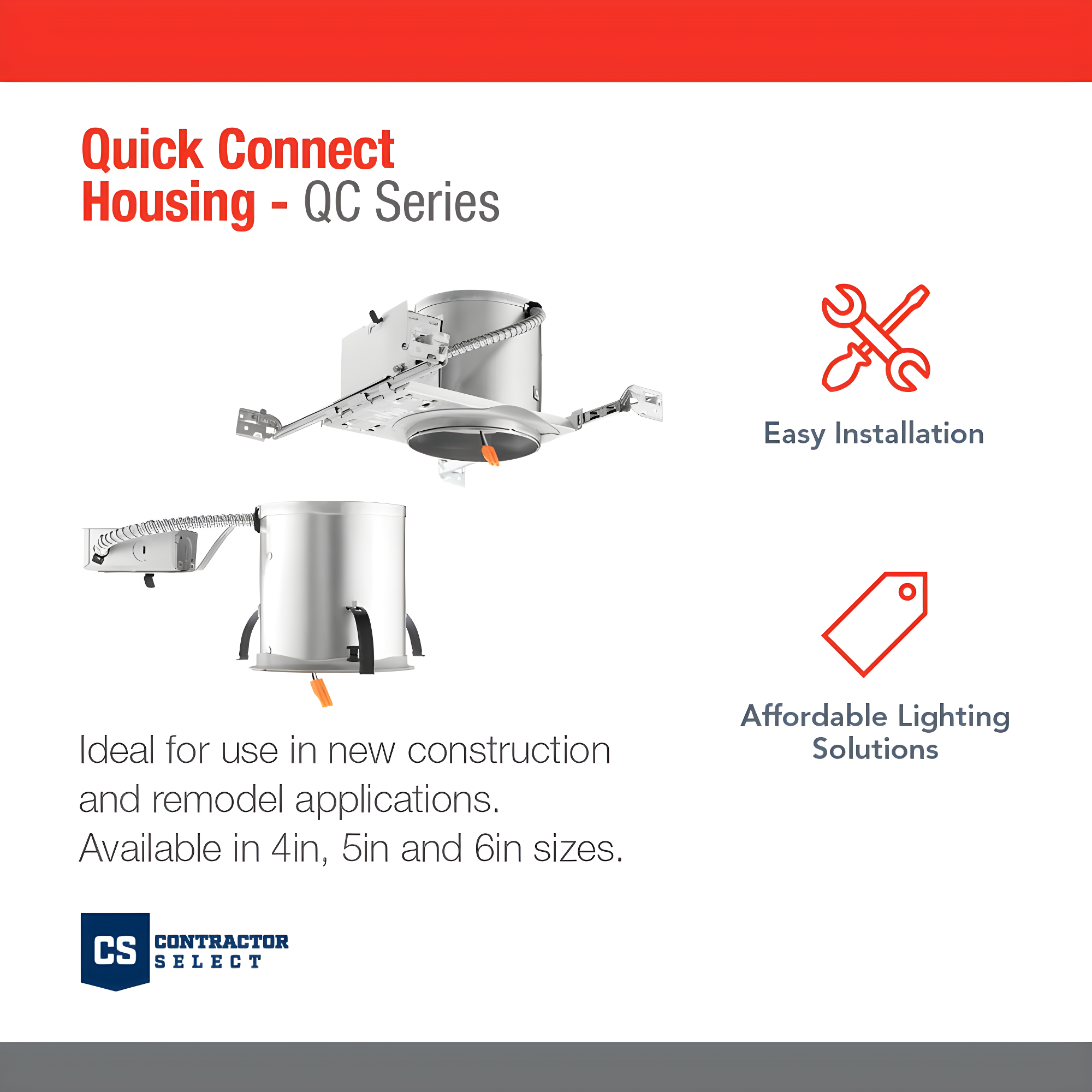 Air-Tight 4'' Recessed Lighting Housing for New Construction