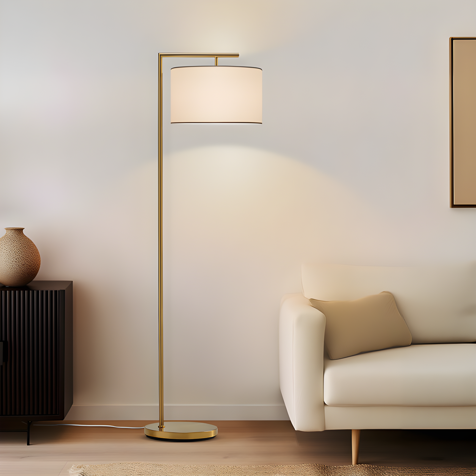 Montage Modern 60 in. Mid-Century Modern LED Floor Lamp with Fabric Drum Shade