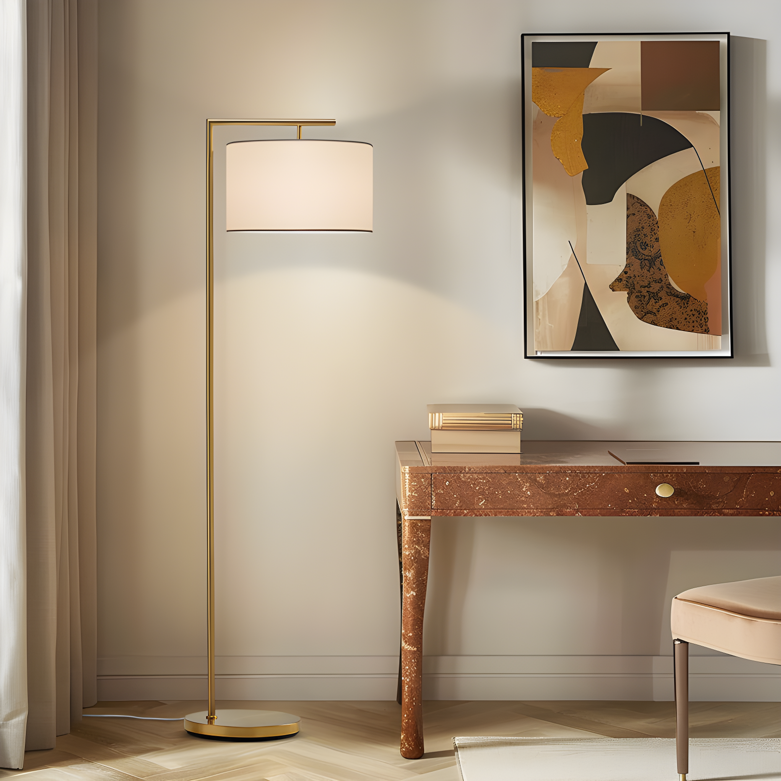 Montage Modern 60 in. Mid-Century Modern LED Floor Lamp with Fabric Drum Shade