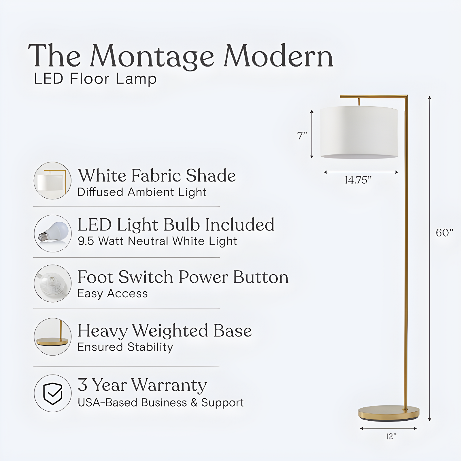 Montage Modern 60 in. Mid-Century Modern LED Floor Lamp with Fabric Drum Shade