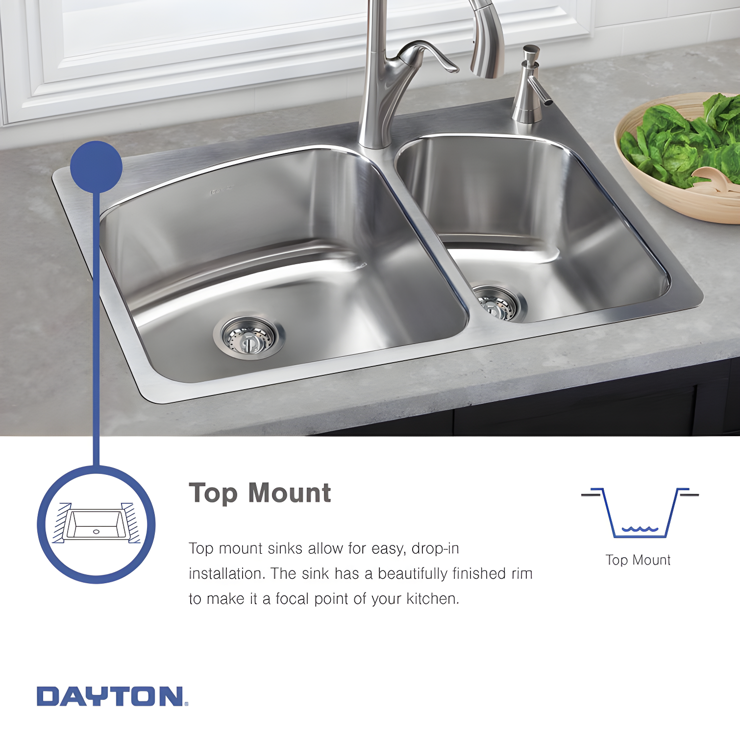 Dayton 25" L x 22" W Drop-In Kitchen Sink