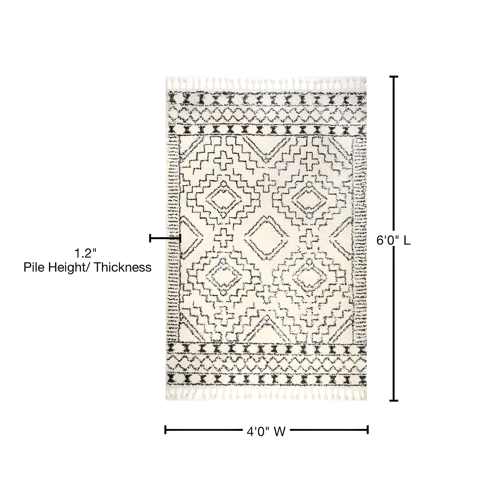 Nuloom Vasiliki Geometric 4x6 Shag Indoor Area Rug for Living Room Bedroom Dining Room Nursery, Off White/Charcoal