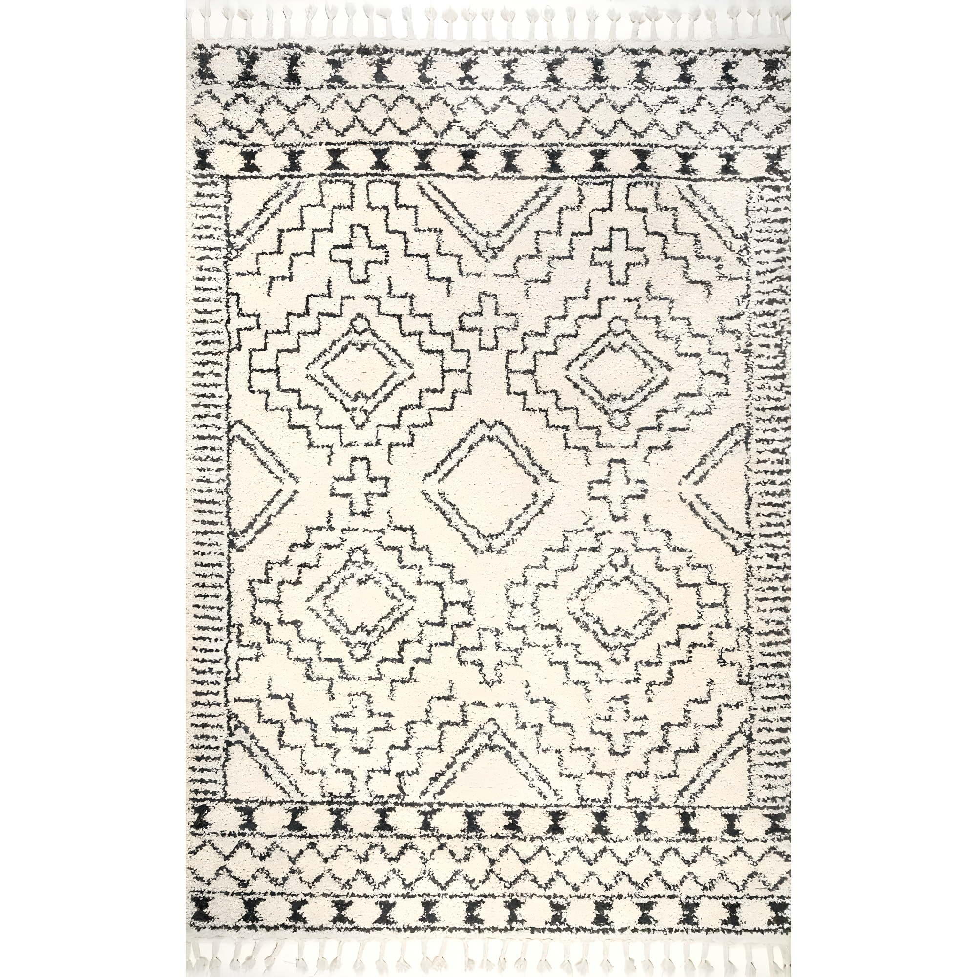 Nuloom Vasiliki Geometric 4x6 Shag Indoor Area Rug for Living Room Bedroom Dining Room Nursery, Off White/Charcoal