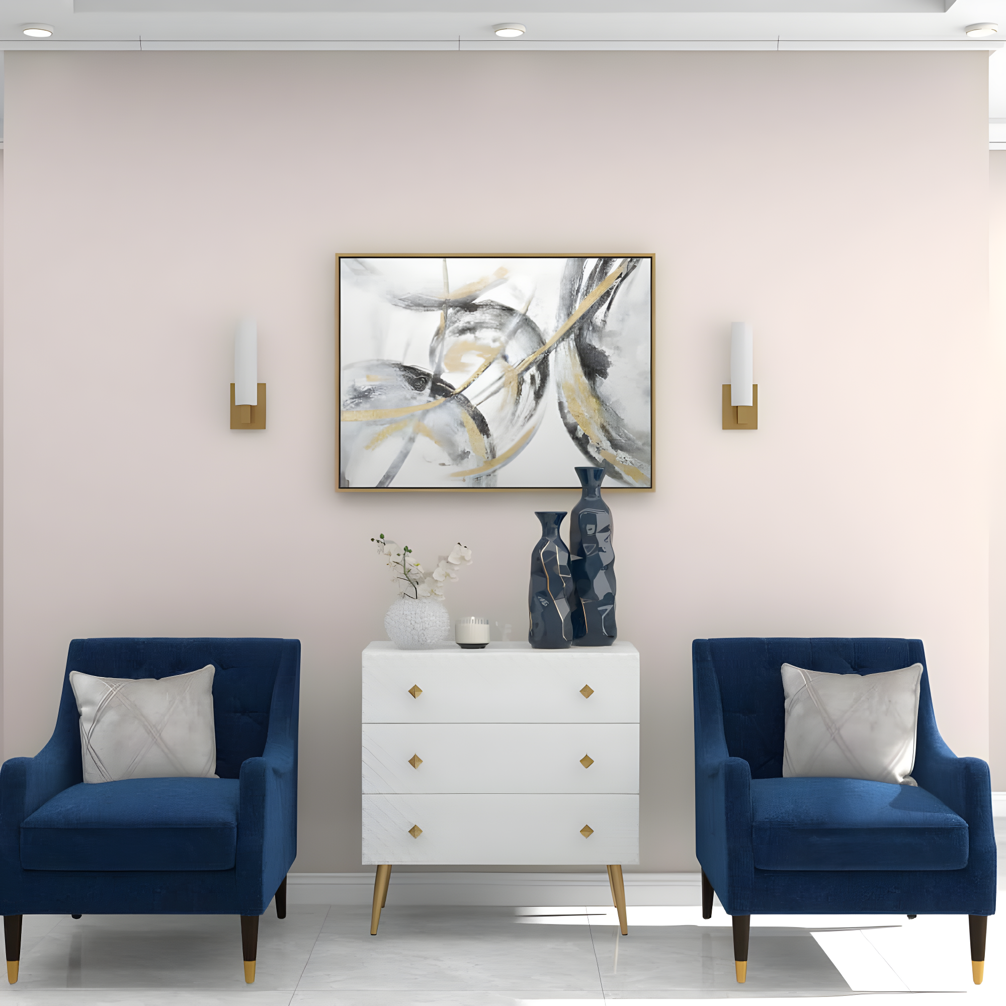 DecMode Blue Ceramic Modern and Coastal Vase 5"W x 15"H, featuring Minimalist Design with clean Lines and Angular Structures