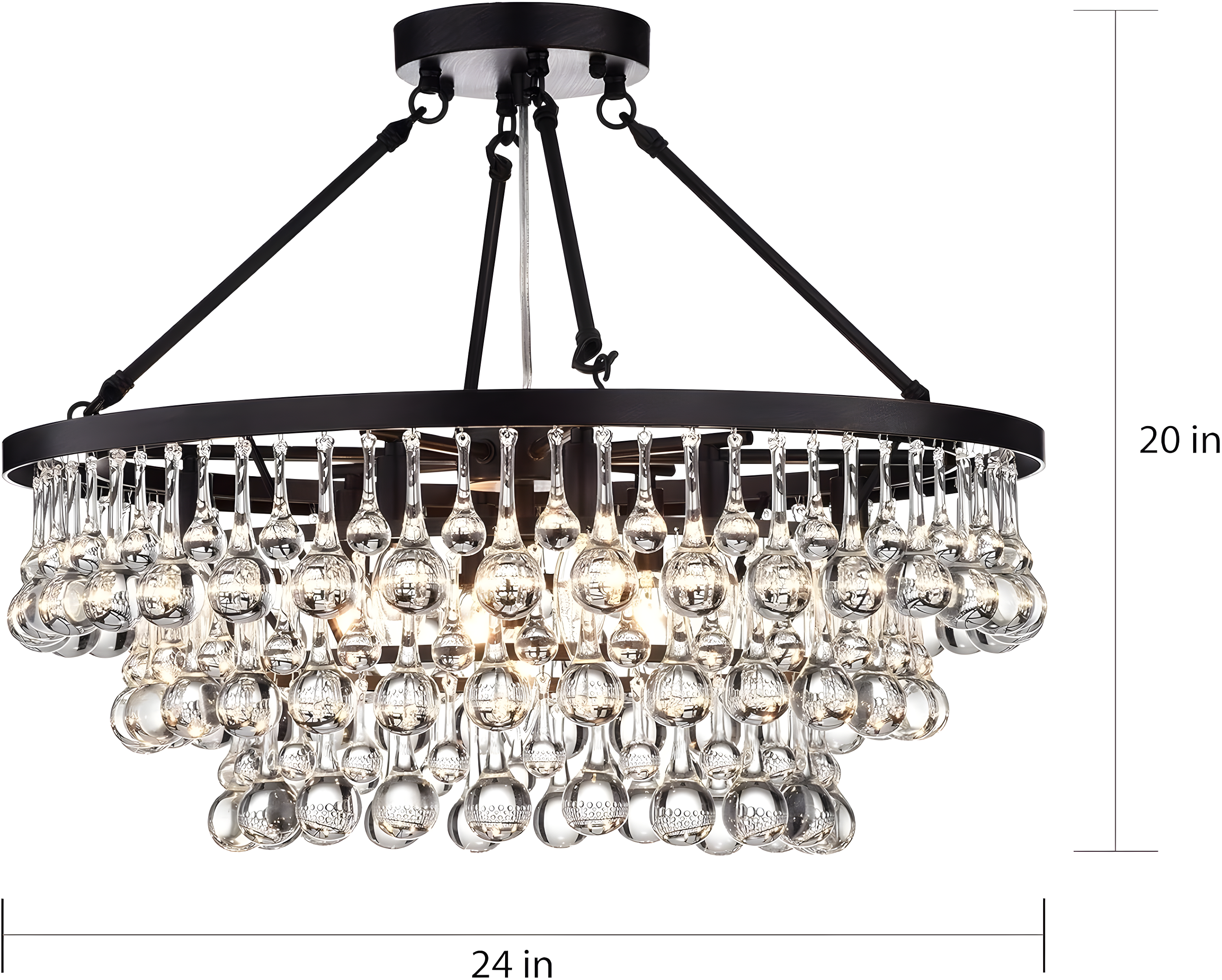 Arosa Elegant Black 9-Light Semi Flush Mount with Crystal Accents