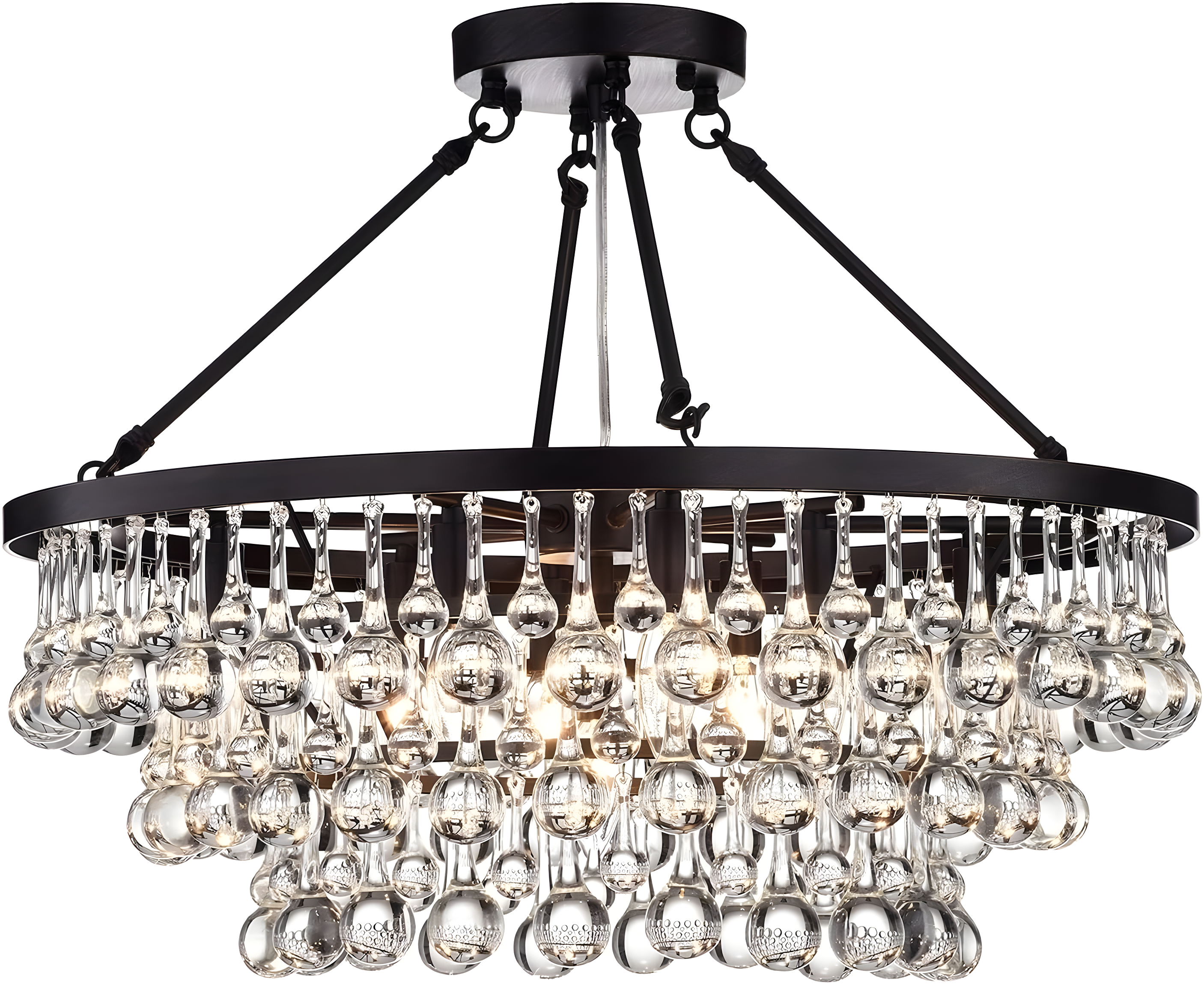 Arosa Elegant Black 9-Light Semi Flush Mount with Crystal Accents