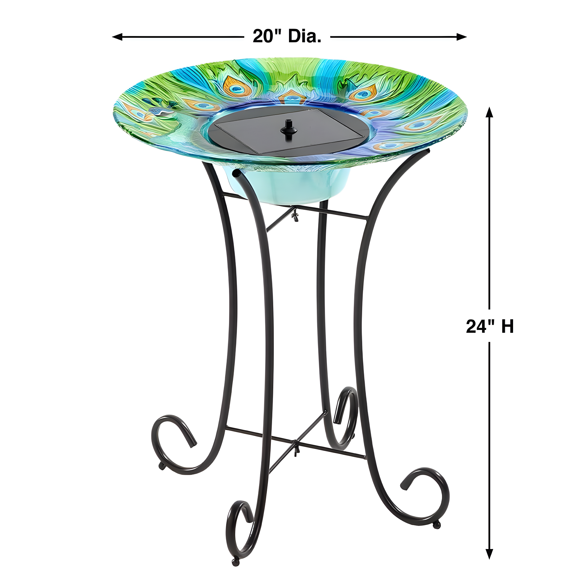 Smart Solar 24.3 " Argus Peacock Glass Solar Bird Bath