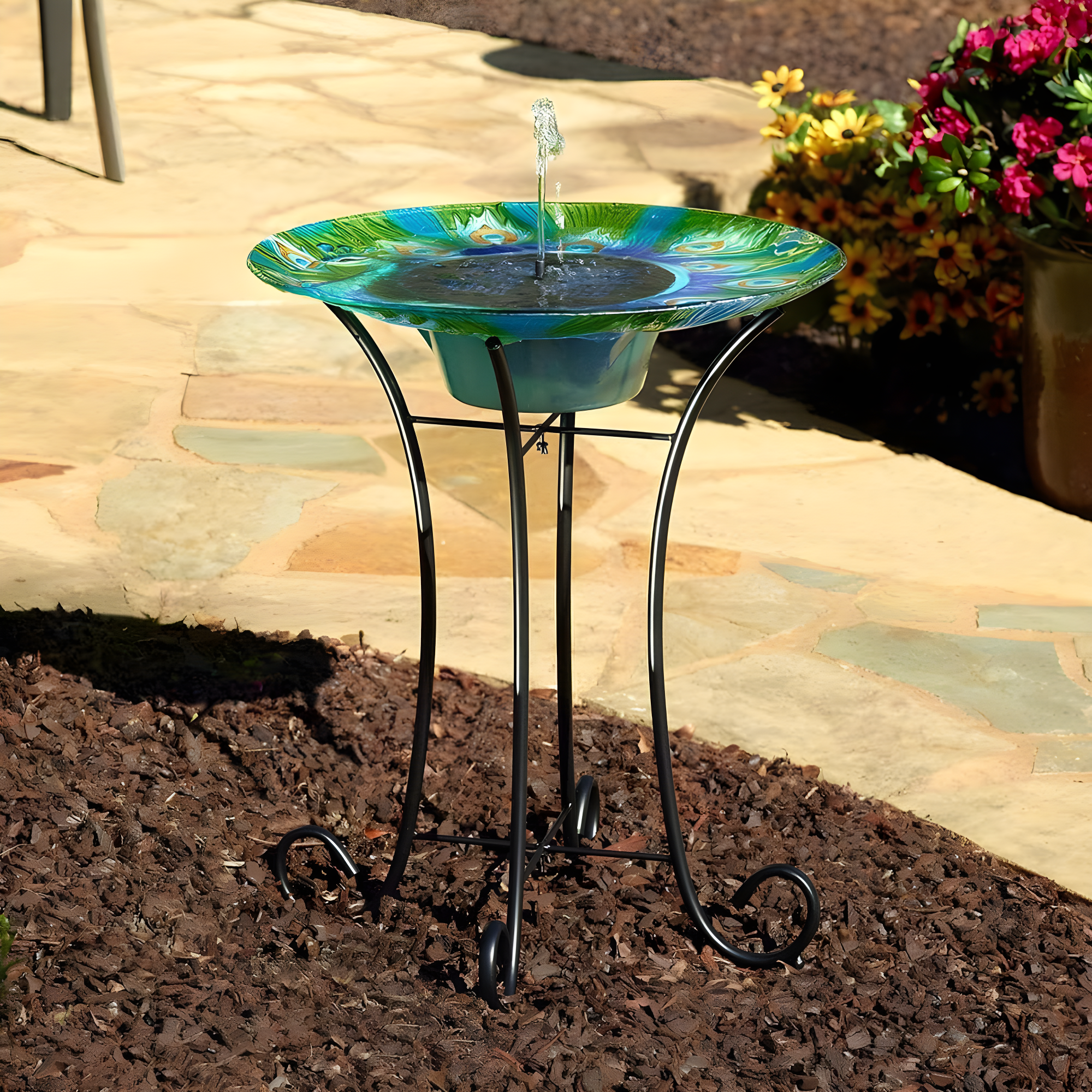 Smart Solar 24.3 " Argus Peacock Glass Solar Bird Bath