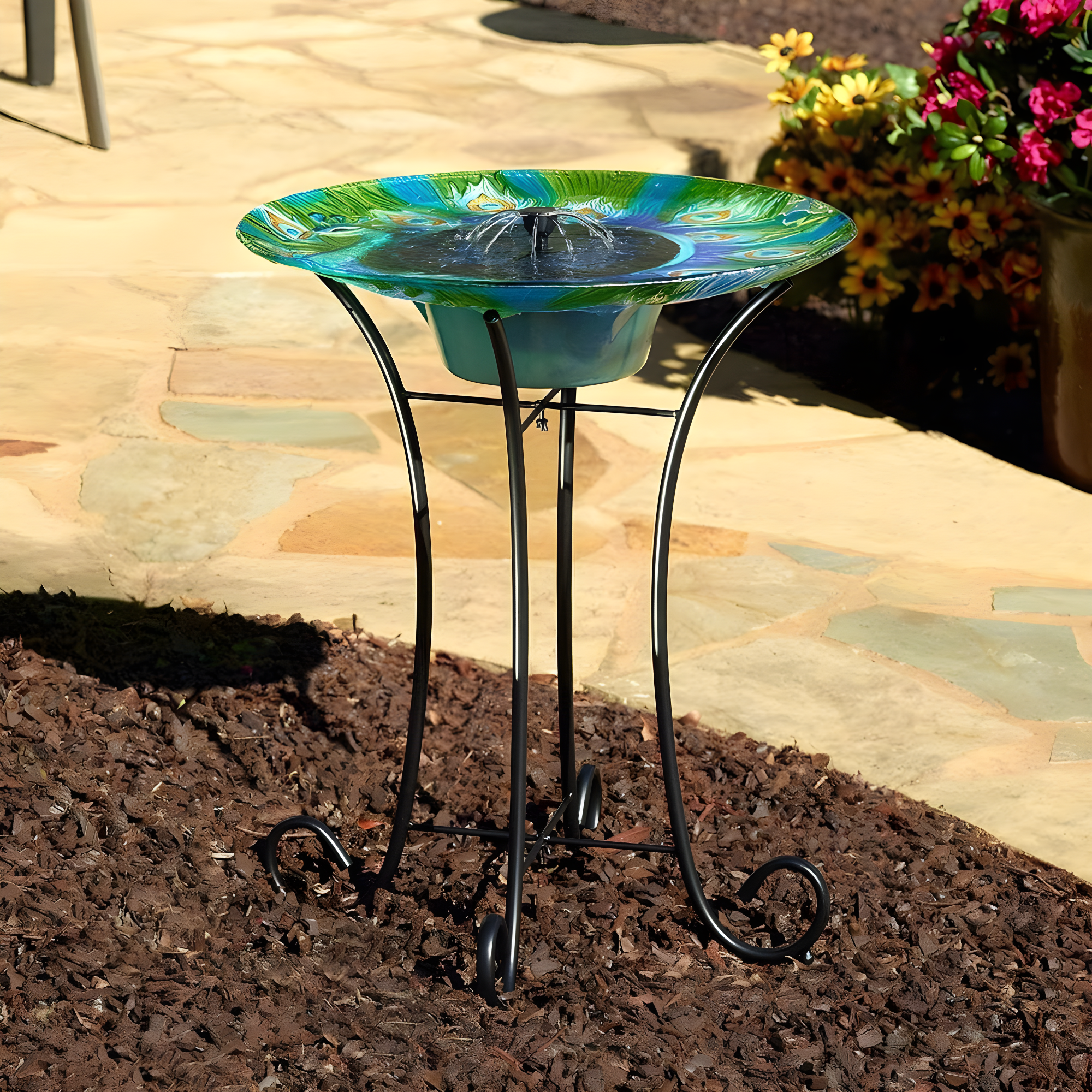 Smart Solar 24.3 " Argus Peacock Glass Solar Bird Bath