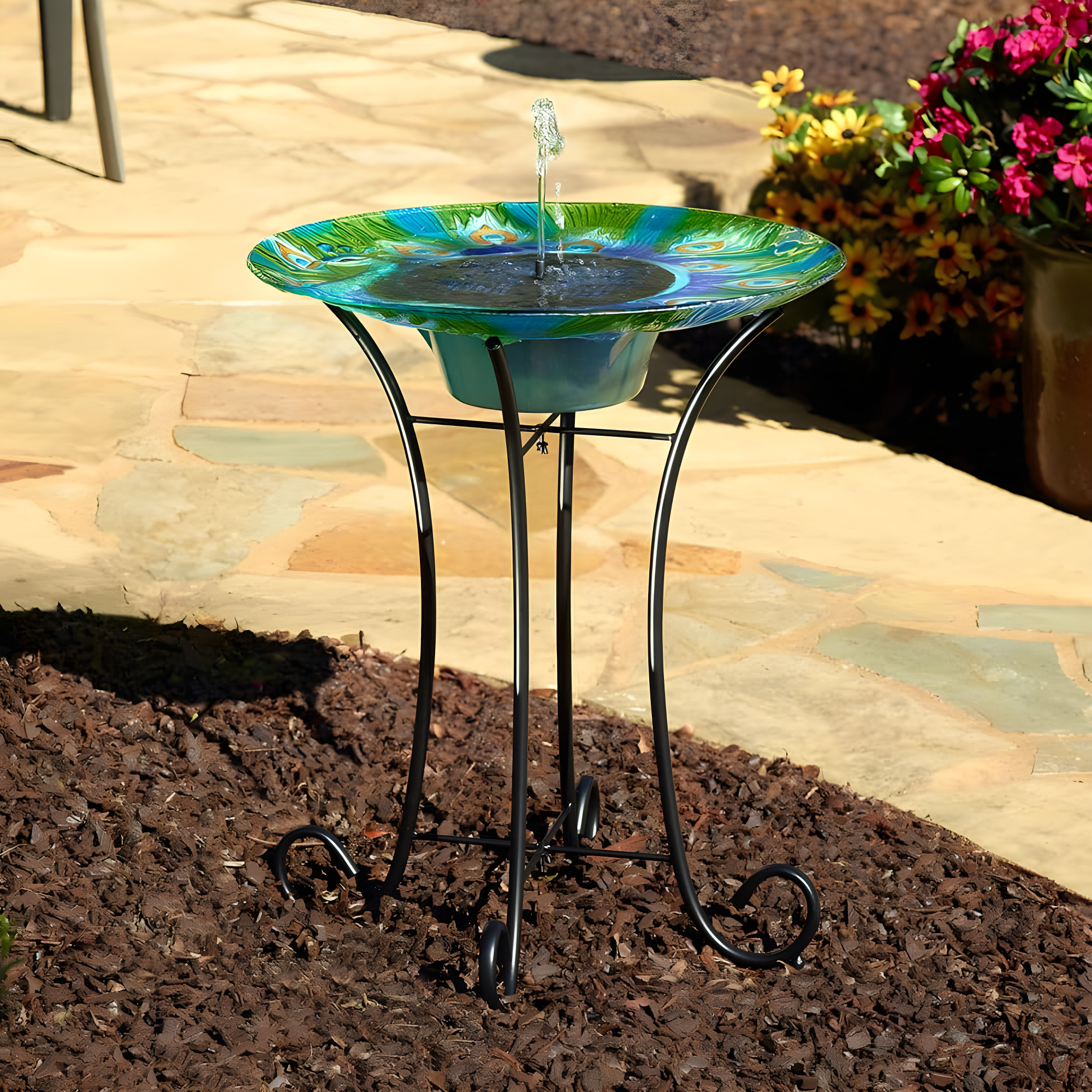 Smart Solar 24.3 " Argus Peacock Glass Solar Bird Bath