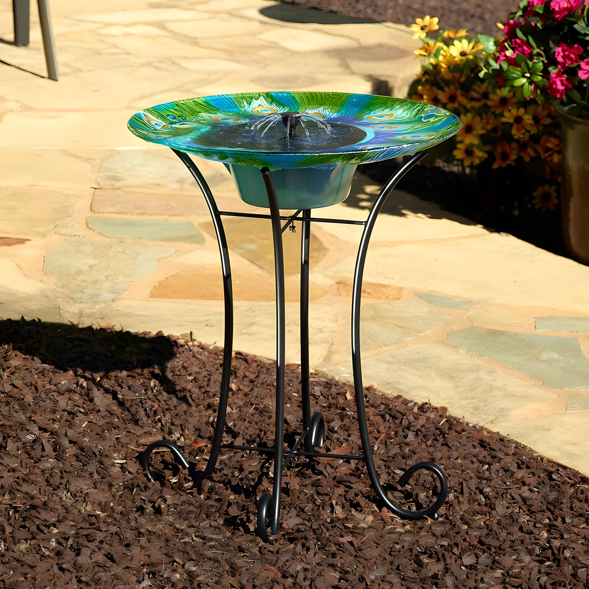 Smart Solar 24.3 " Argus Peacock Glass Solar Bird Bath