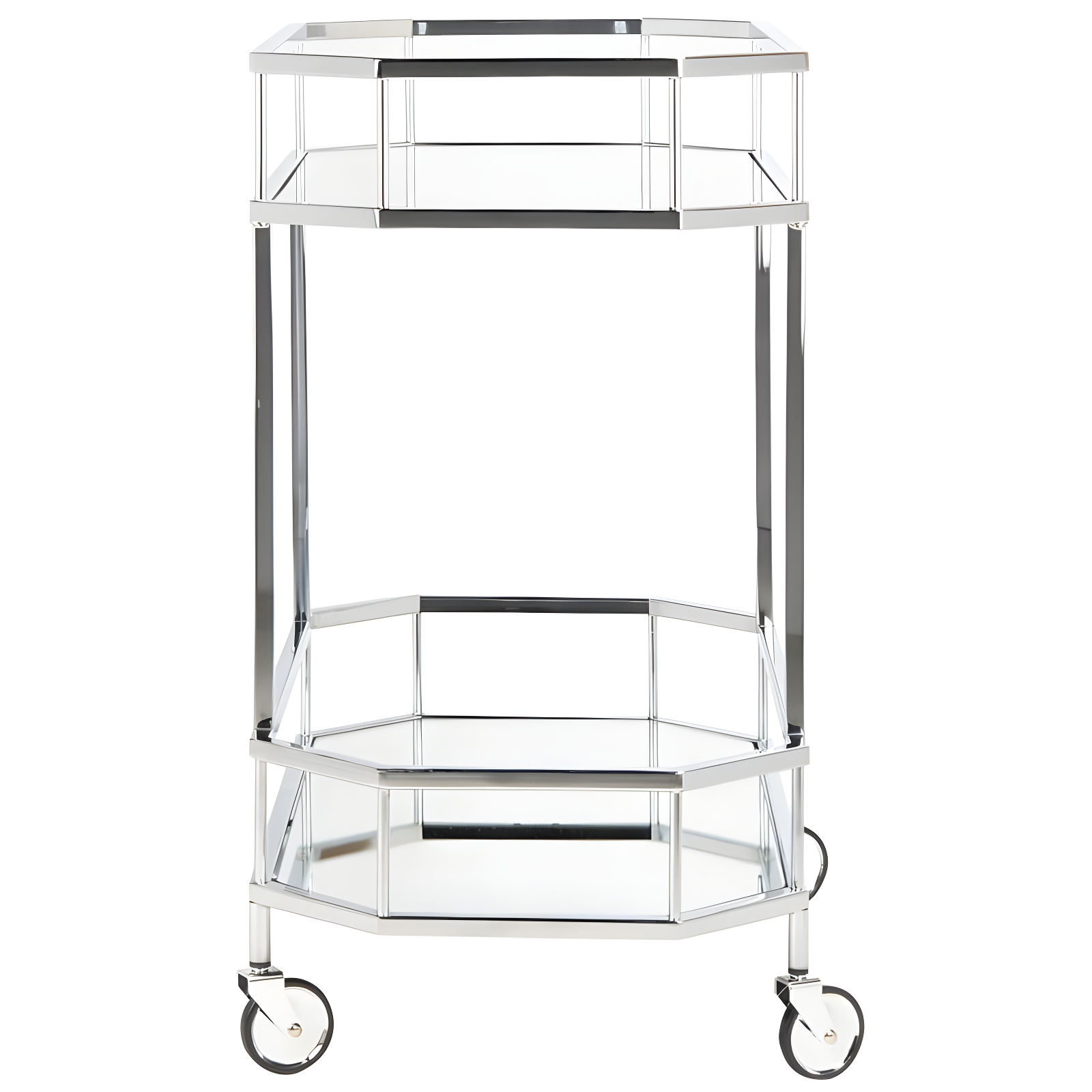 Silva 2 Tier Octagon Bar Cart - BCT8004B - Chrome/Mirror - Safavieh