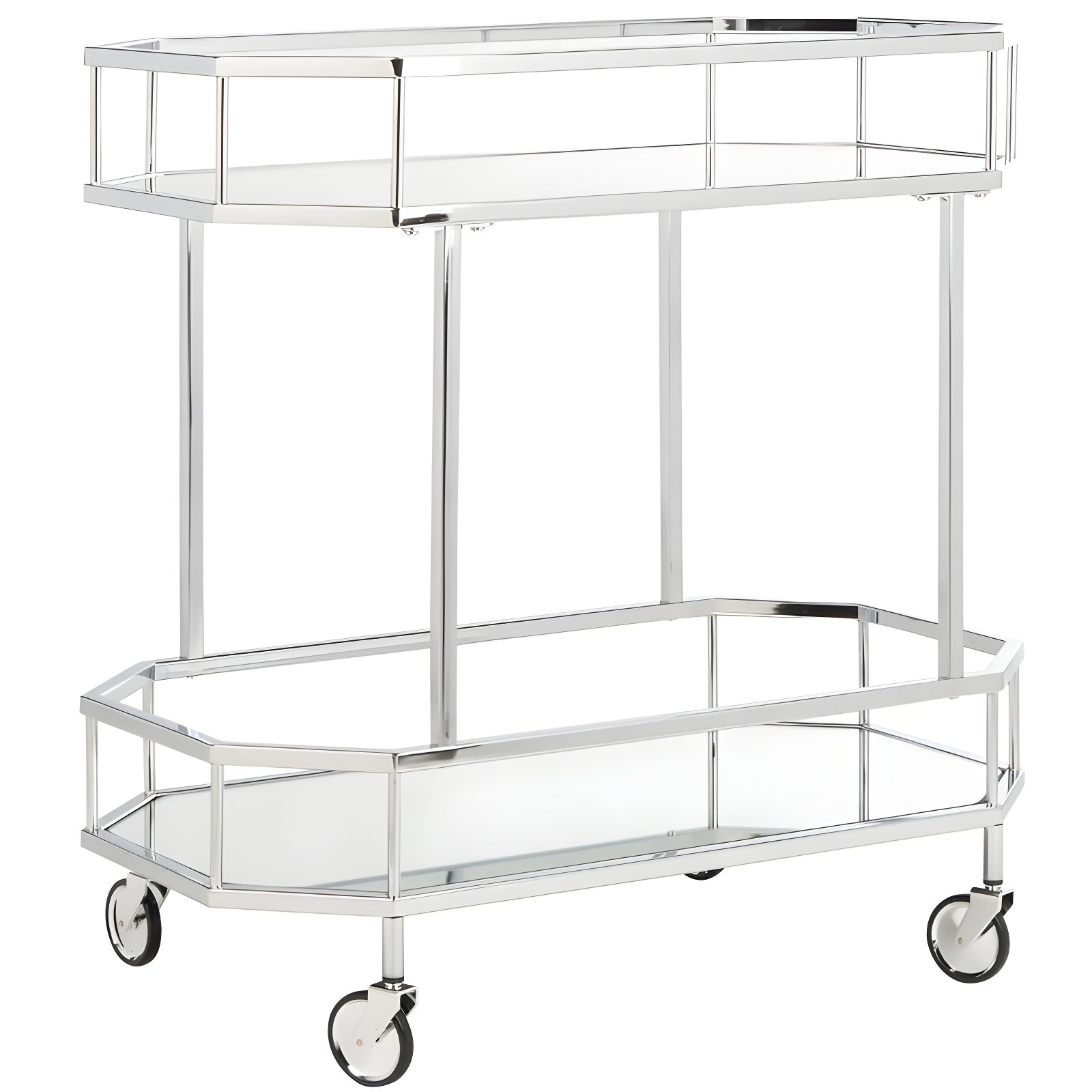 Silva 2 Tier Octagon Bar Cart - BCT8004B - Chrome/Mirror - Safavieh