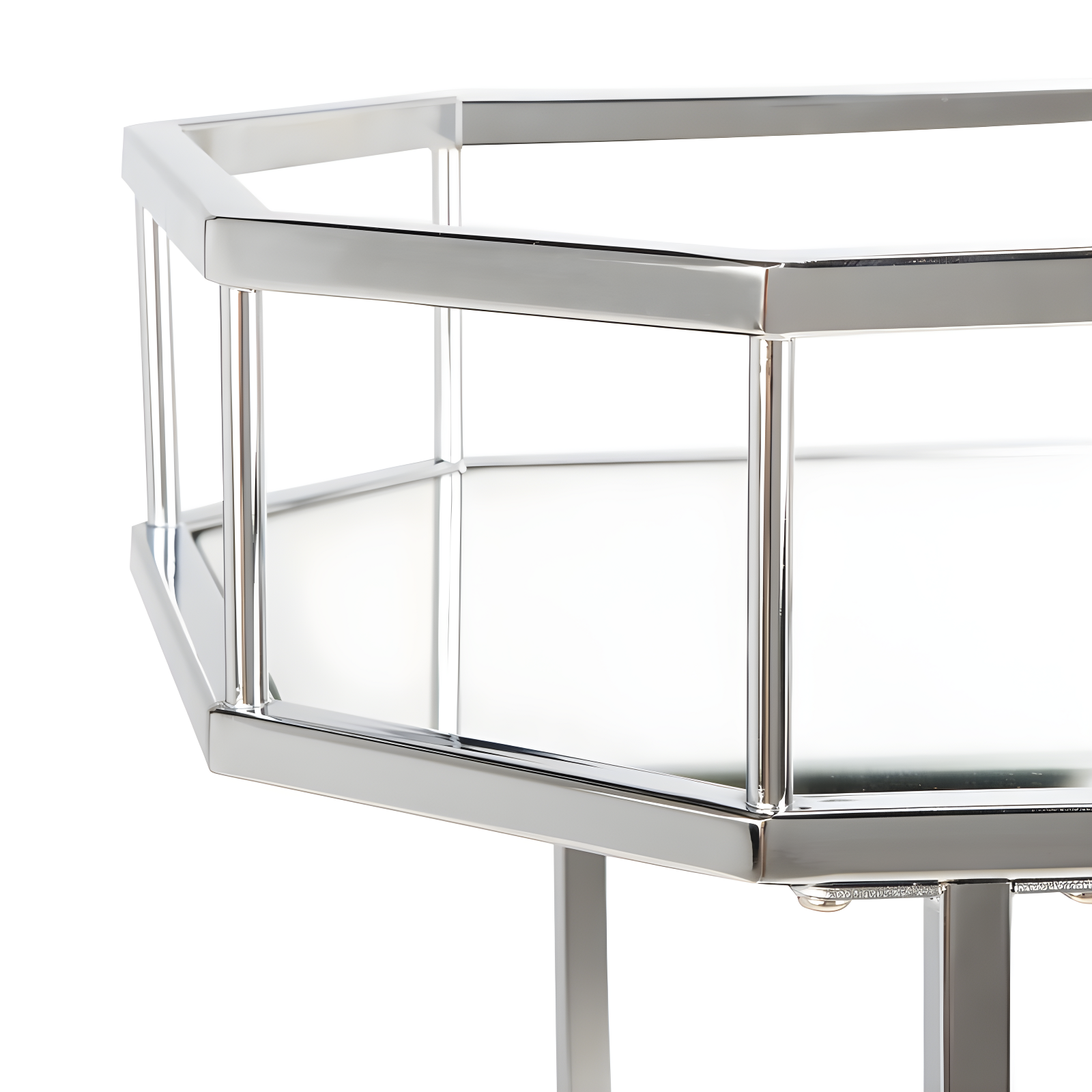 Silva 2 Tier Octagon Bar Cart - BCT8004B - Chrome/Mirror - Safavieh