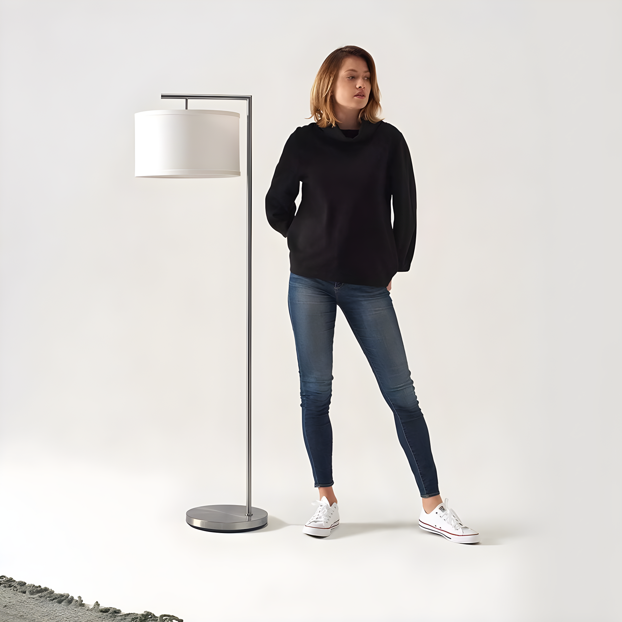 Montage Modern 60 in. Mid-Century Modern LED Floor Lamp with Fabric Drum Shade