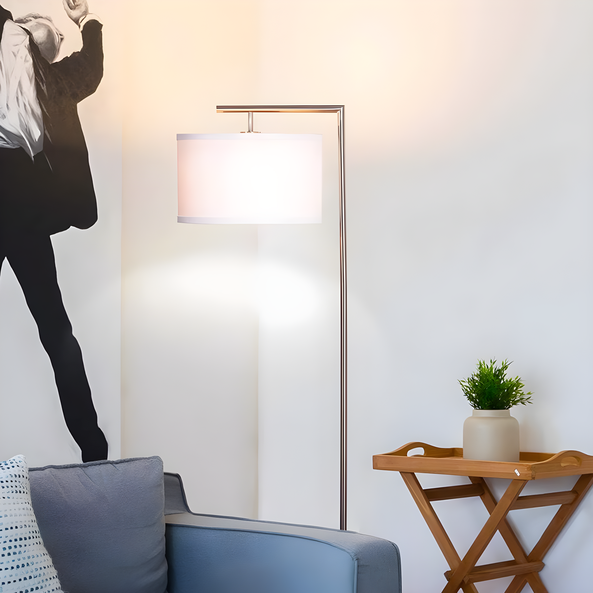 Montage Modern 60 in. Mid-Century Modern LED Floor Lamp with Fabric Drum Shade