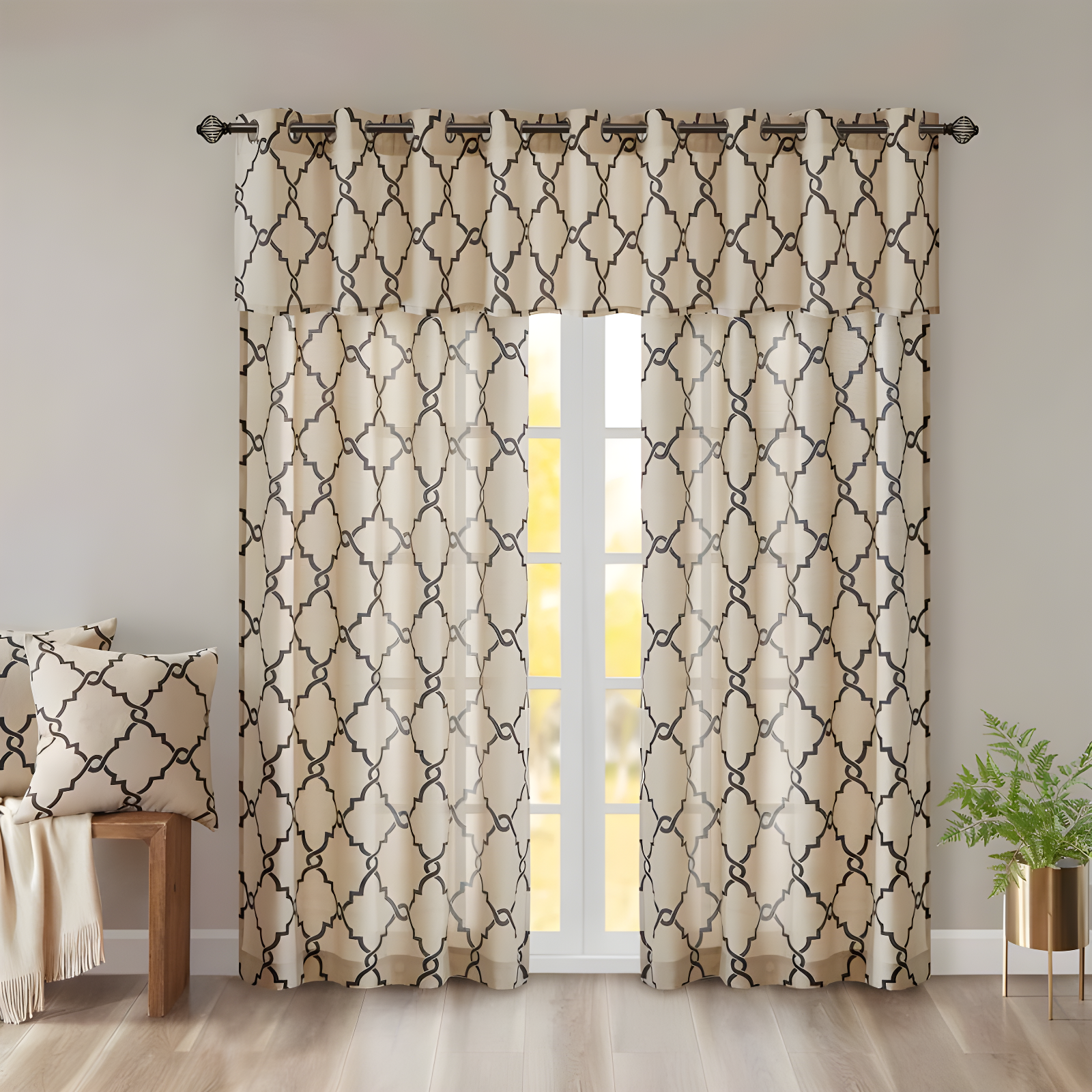 Madison Park Fretwork Print Grommet Top Single Window Curtain Panel