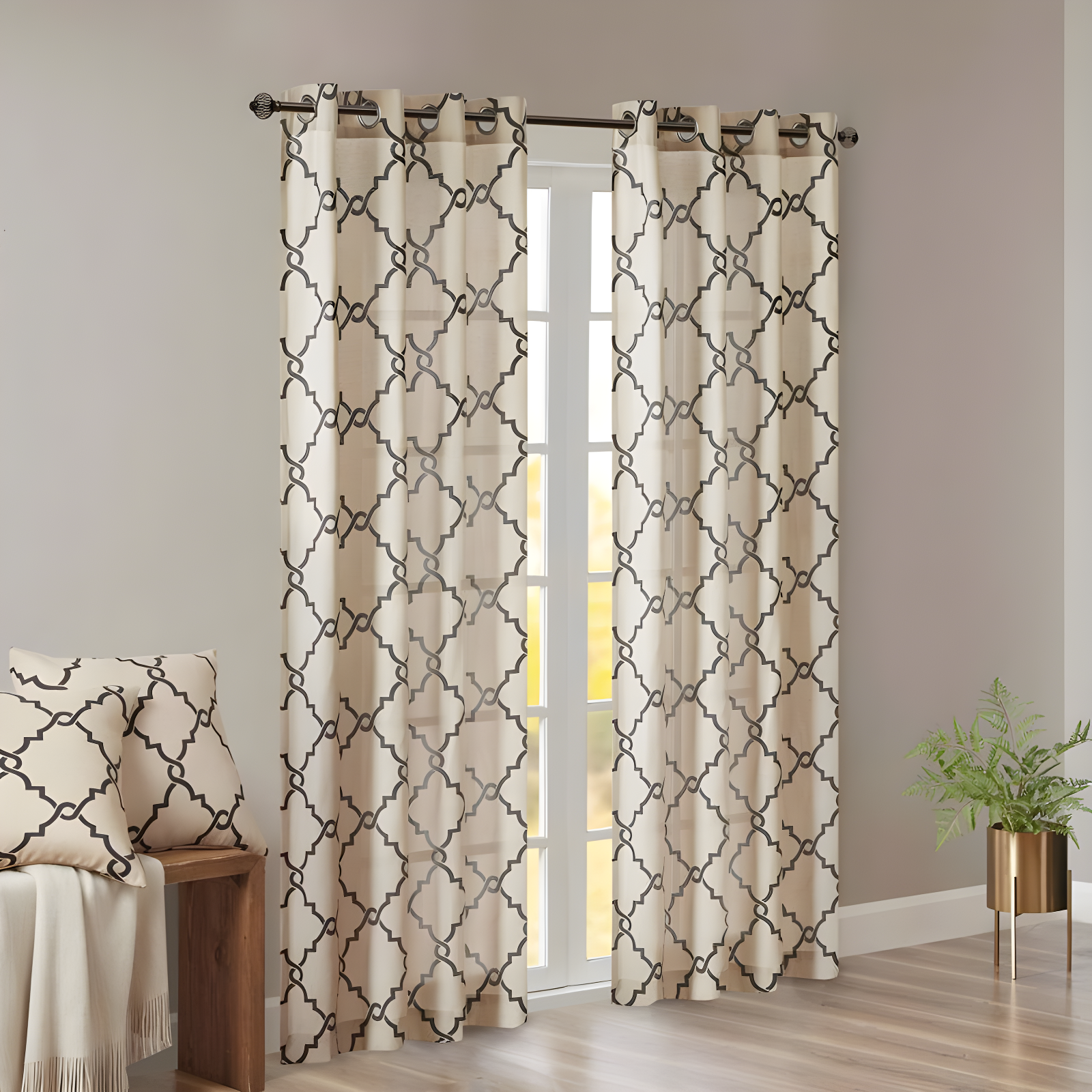 Madison Park Fretwork Print Grommet Top Single Window Curtain Panel