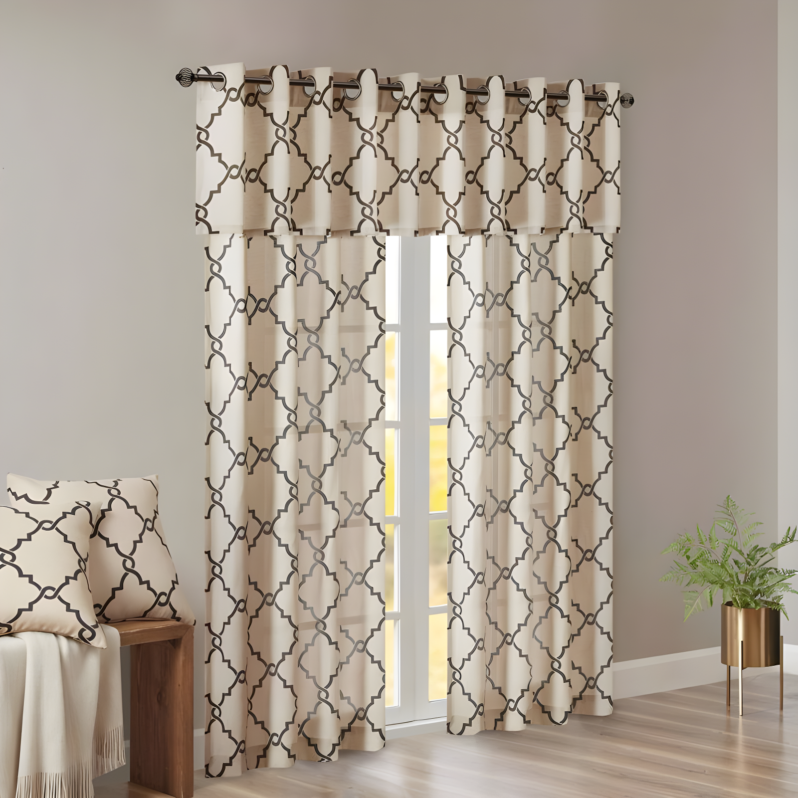 Madison Park Fretwork Print Grommet Top Single Window Curtain Panel