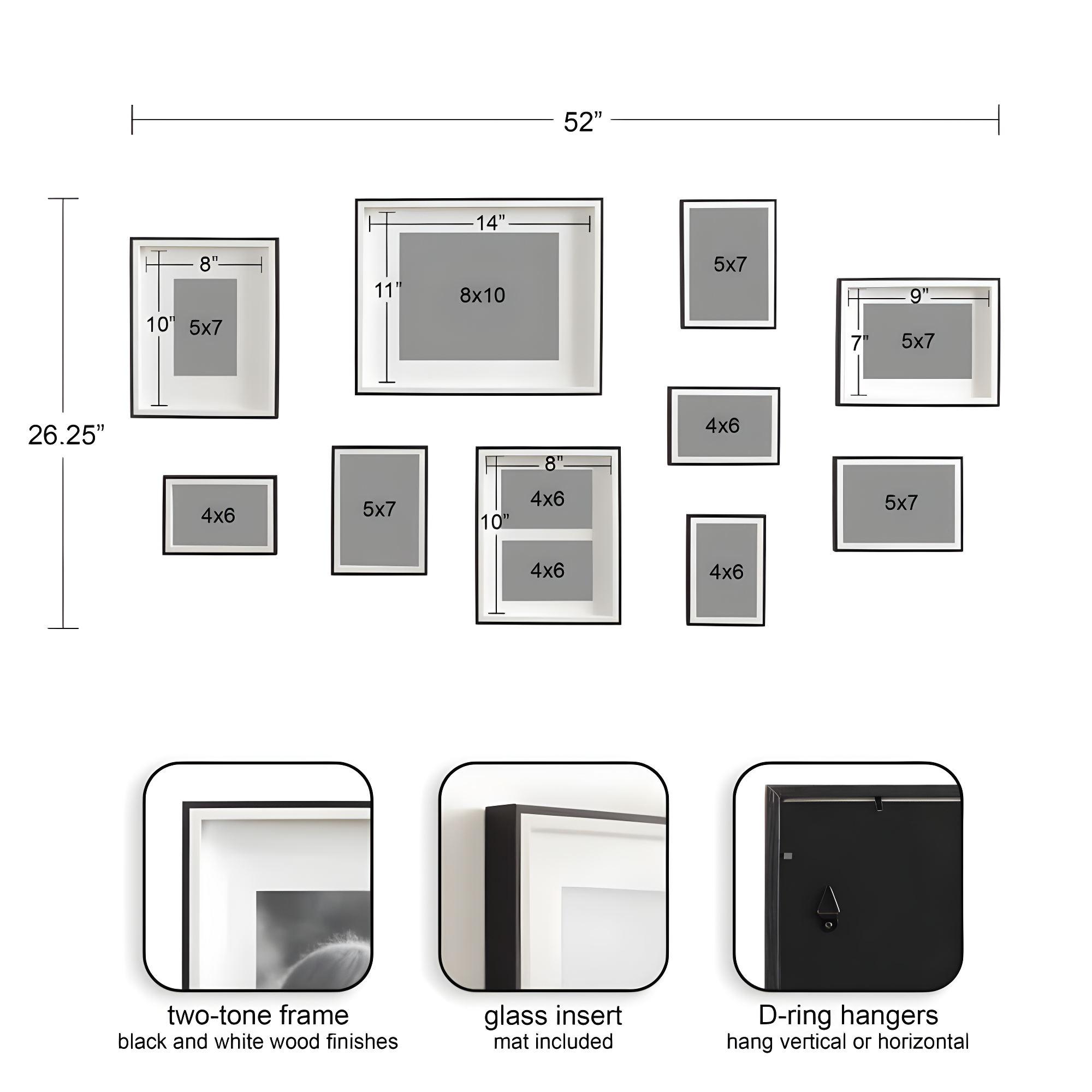 Kate & Laurel All Things Decor (Set of 10) Gibson Wall Photo Frames Black