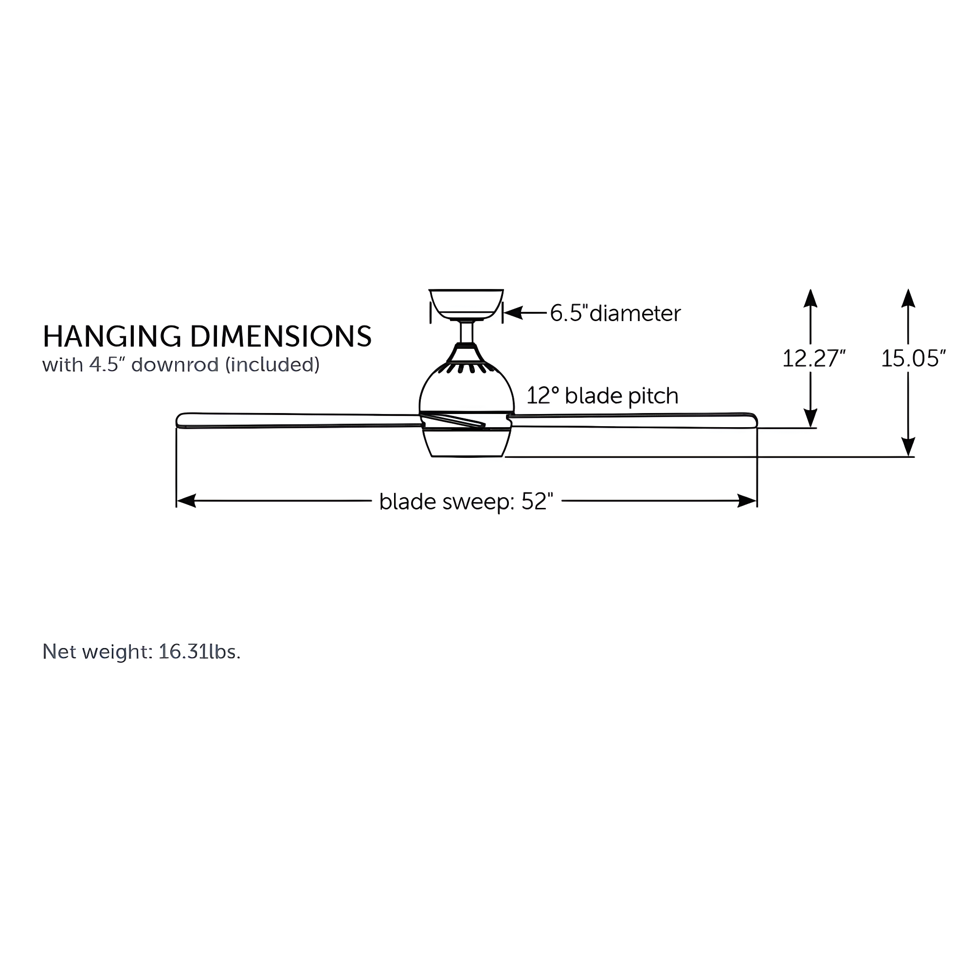 Indi Ceiling Fan + Light - Matte Black / 52"