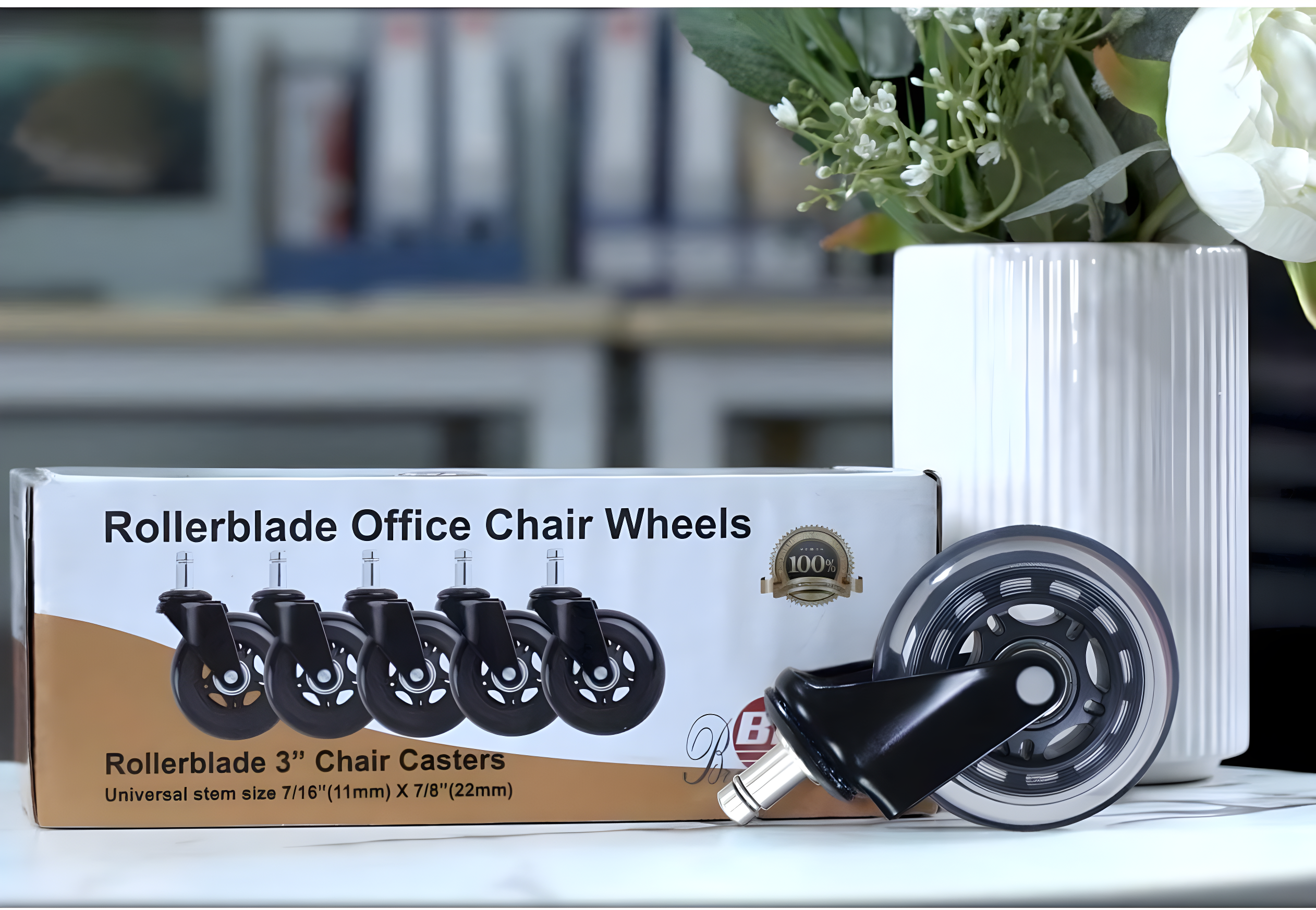 Office Chair Caster Wheels Set of 5 Heavy Duty & Safe for All Floors Including Hardwood 3" Rubber Replacement for Desk Floor Mats