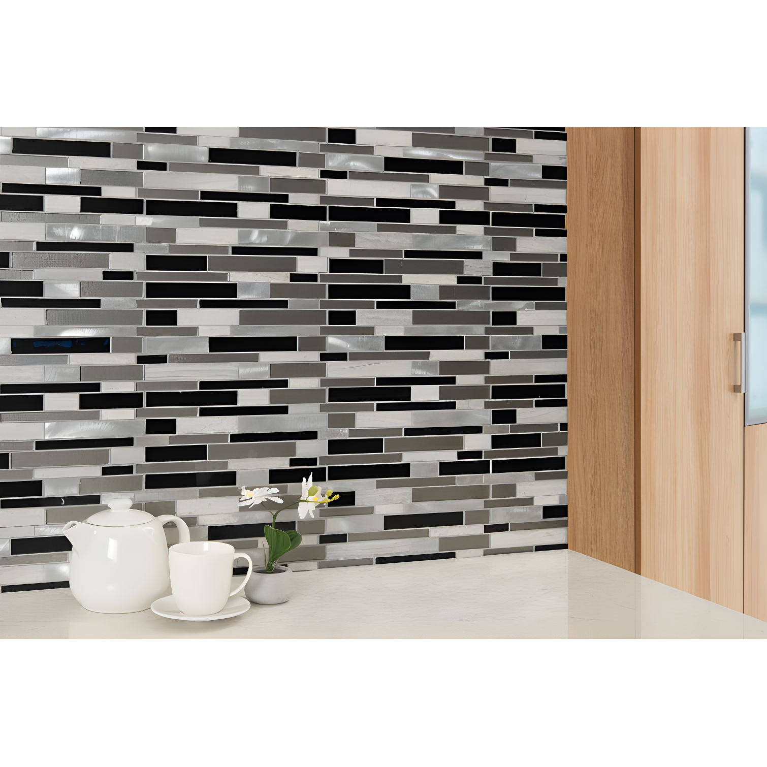 Urban Loft 12" x 12" Interlocking Pattern Glass/Stone/Metal Mosaic Tile