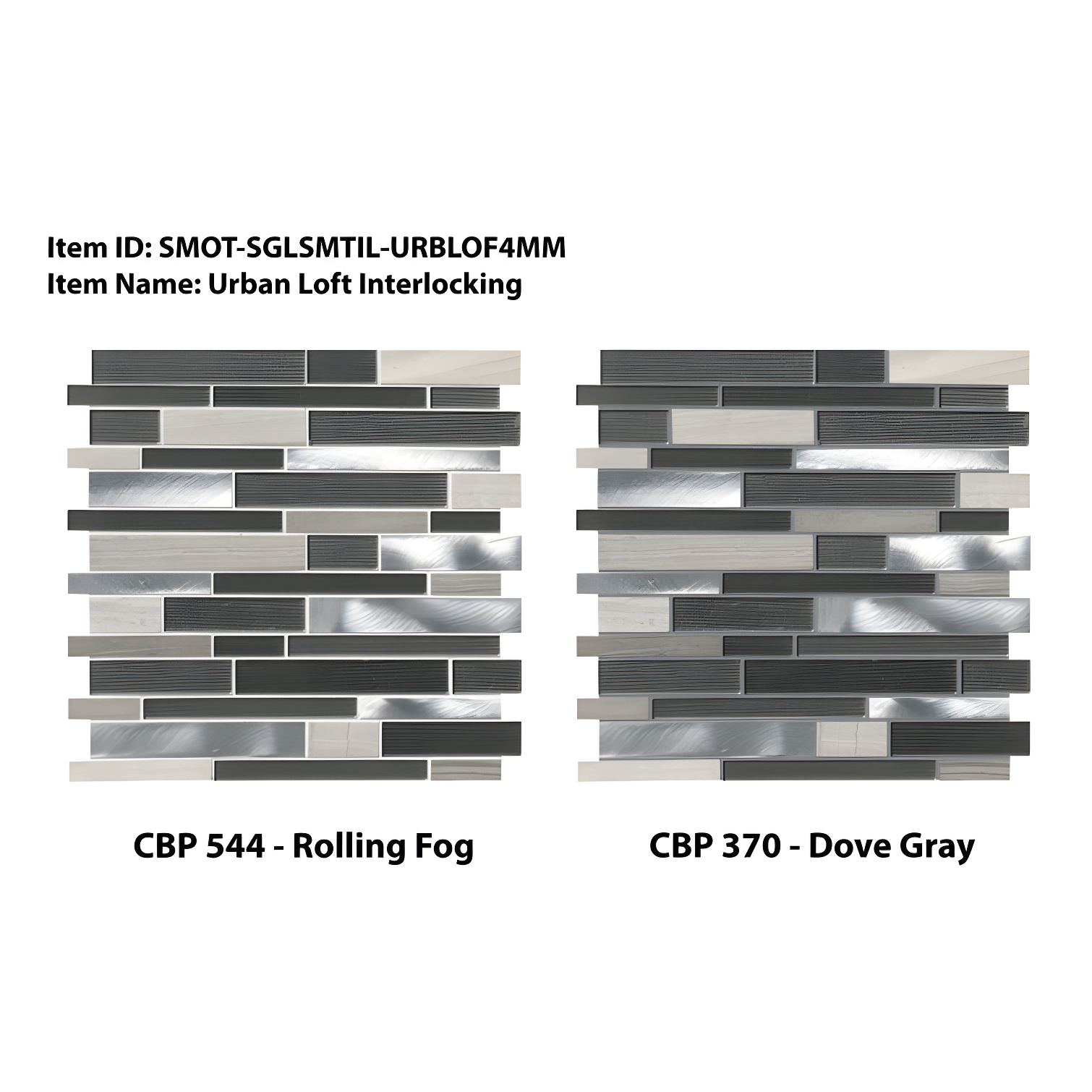 Urban Loft 12" x 12" Interlocking Pattern Glass/Stone/Metal Mosaic Tile