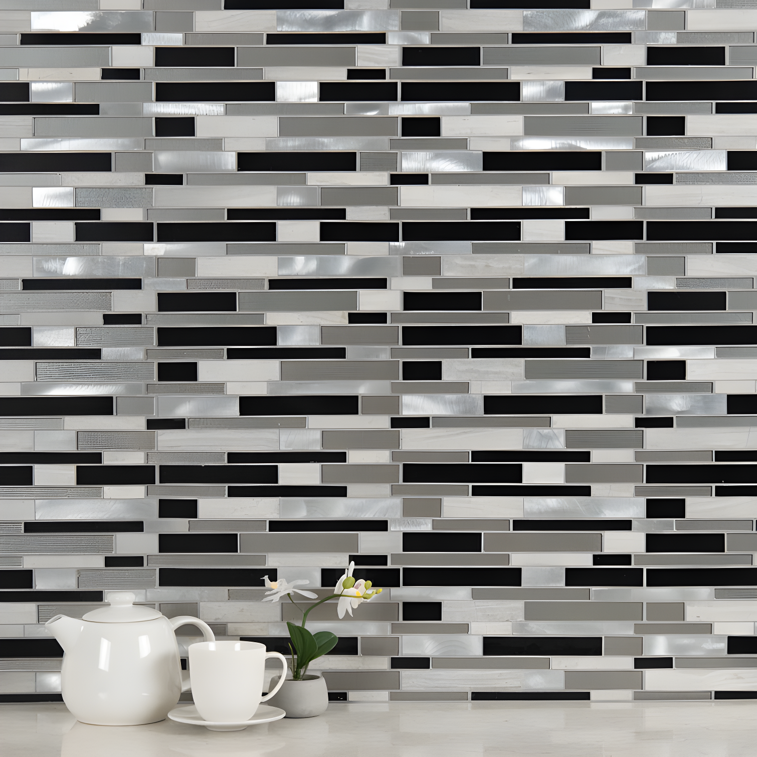 Urban Loft 12" x 12" Interlocking Pattern Glass/Stone/Metal Mosaic Tile