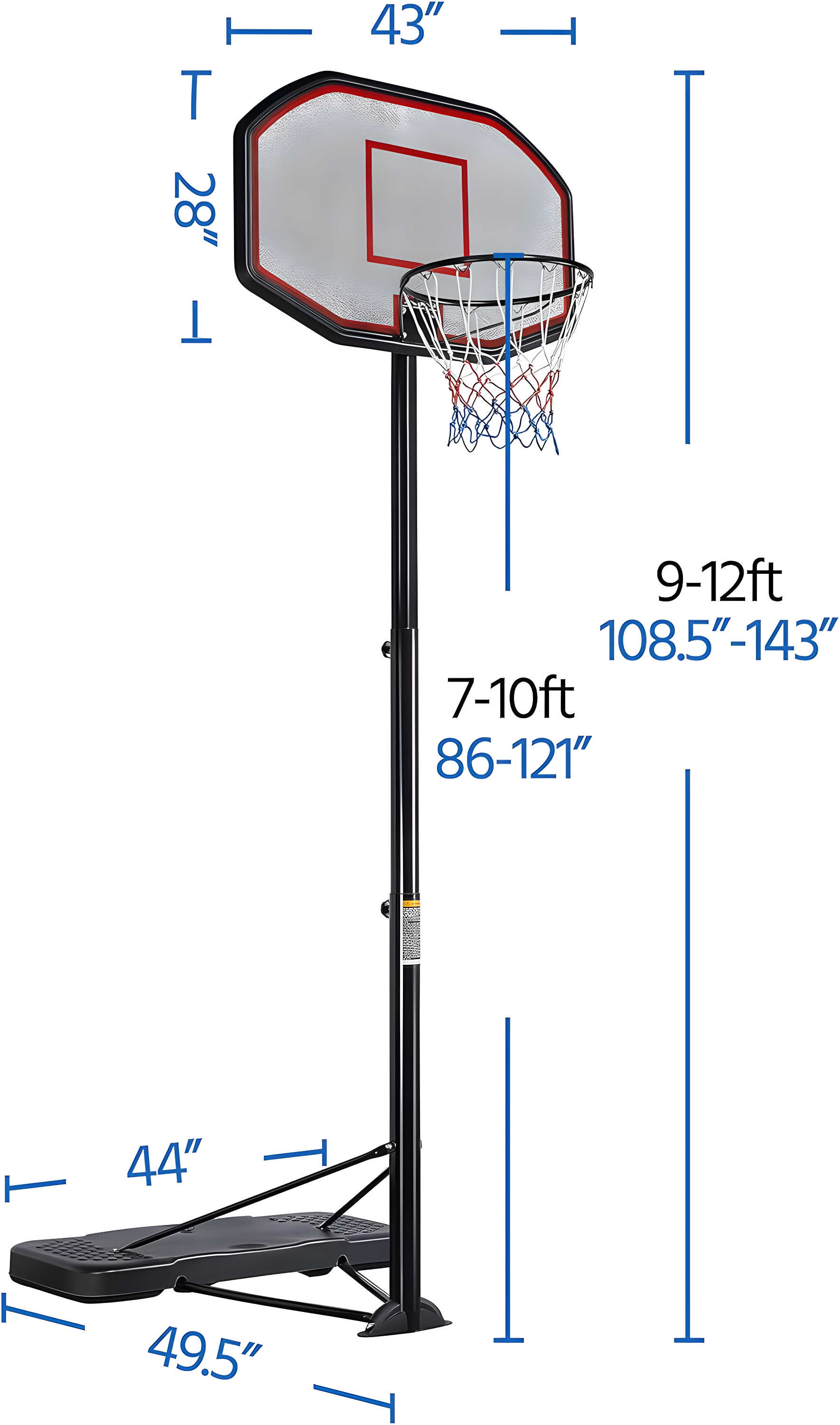 Yaheetech Basketball Hoop Outdoor for Adults Portable Basketball Hoop Basketball Goals Indoor 9-12ft Height Adjustable Basketball Court Stand with 43 inch Basketball Backboard C21