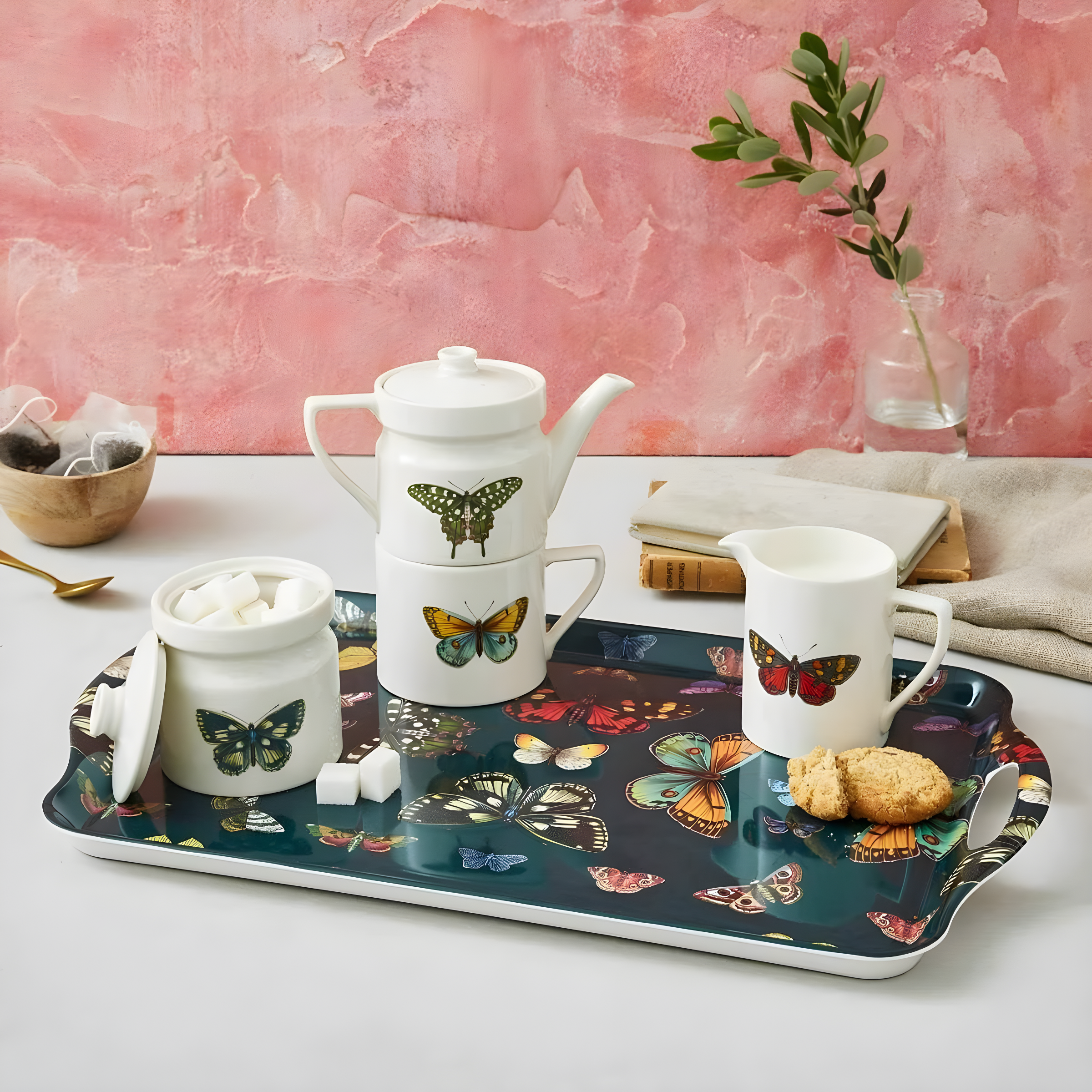 Pimpernel Botanic Garden Harmony Large Melamine Hndld Tray 18.9 X11.6"