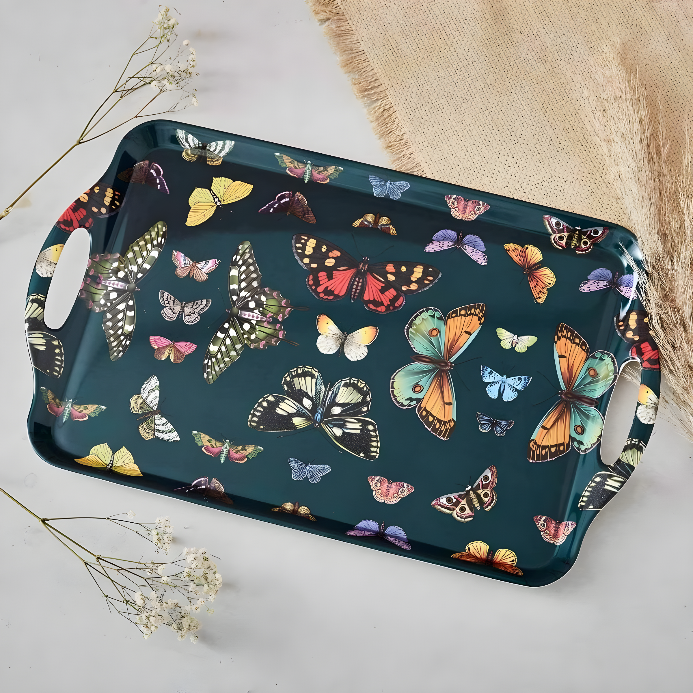 Pimpernel Botanic Garden Harmony Large Melamine Hndld Tray 18.9 X11.6"