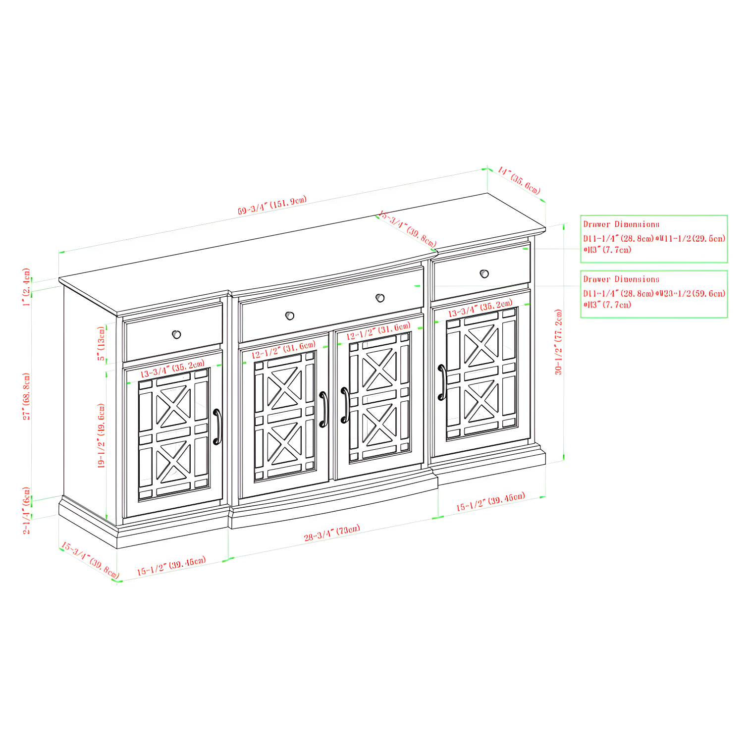 Saugeries Fretwork Detailed Glass Door Sideboard
