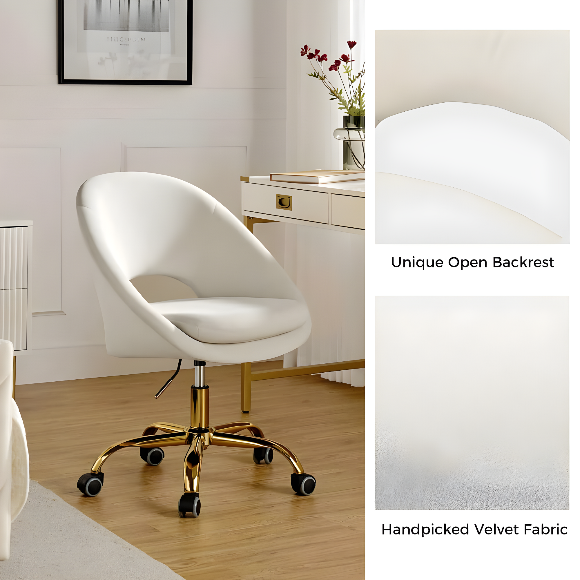 Louise Velvet Modern Task Chair with Ergonomic Design