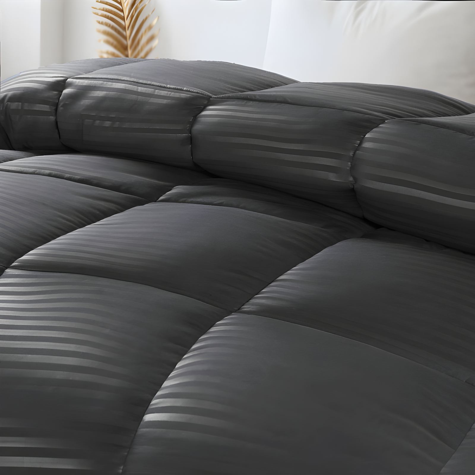 Striped Reversible Box-Quilt Brushed Microfiber Medium Weight Down Alternative Comforter