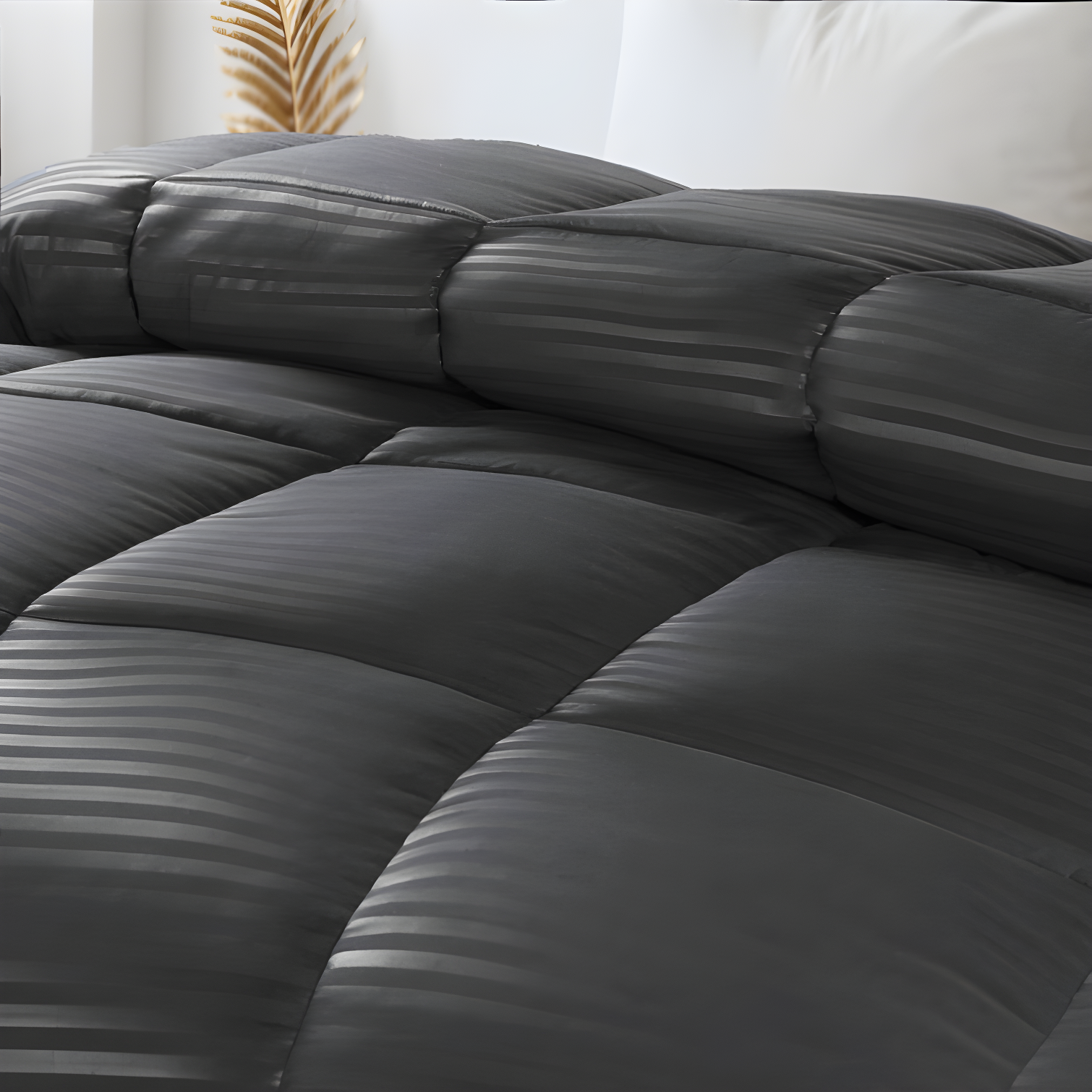 Striped Reversible Box-Quilt Brushed Microfiber Medium Weight Down Alternative Comforter