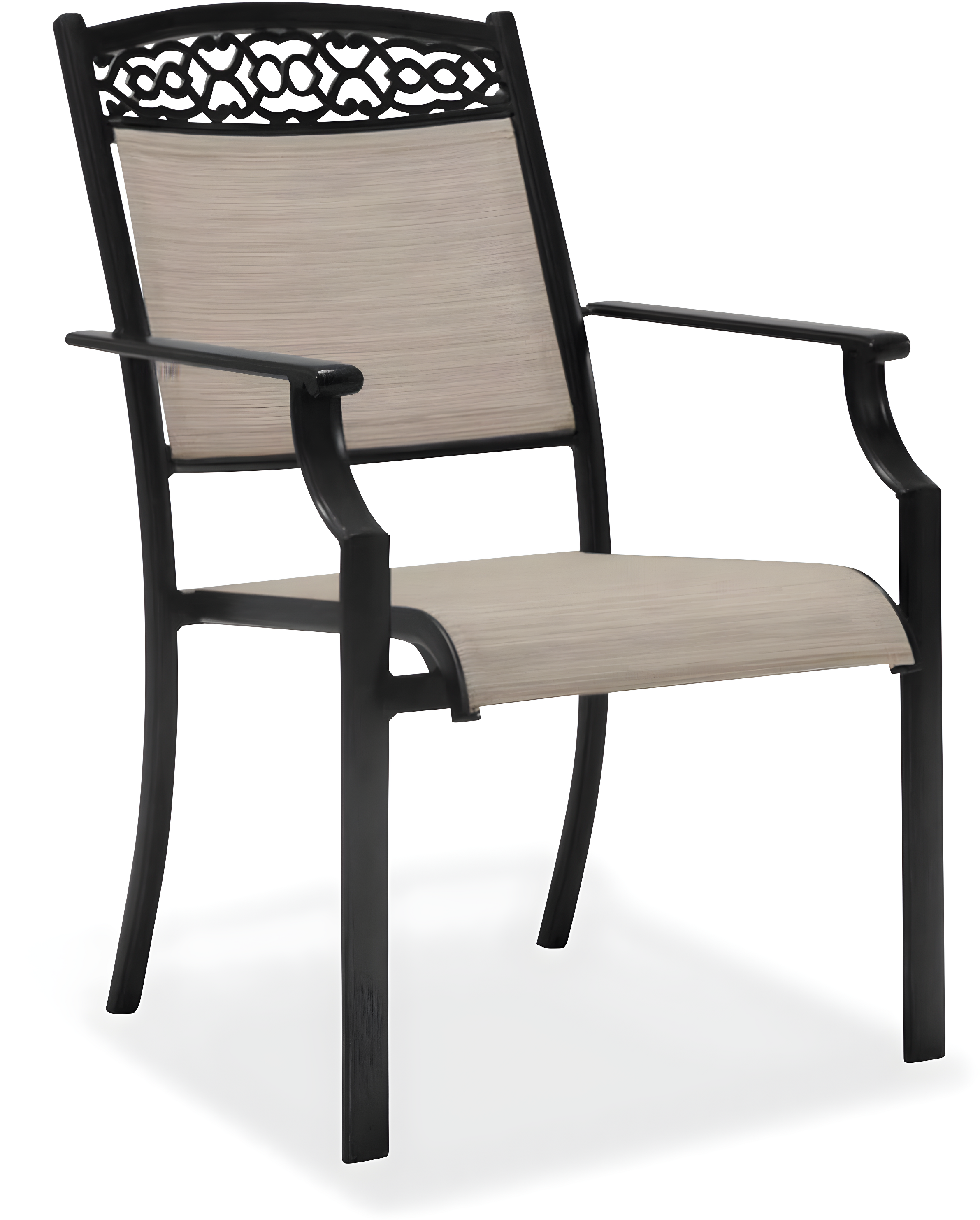 Hanover Lisbon 7-Piece Set: 6 Sling Stationary Chairs and 39 in. x 68 in. Cast-Top Dining Table in Tan, LISBON7PC-TAN
