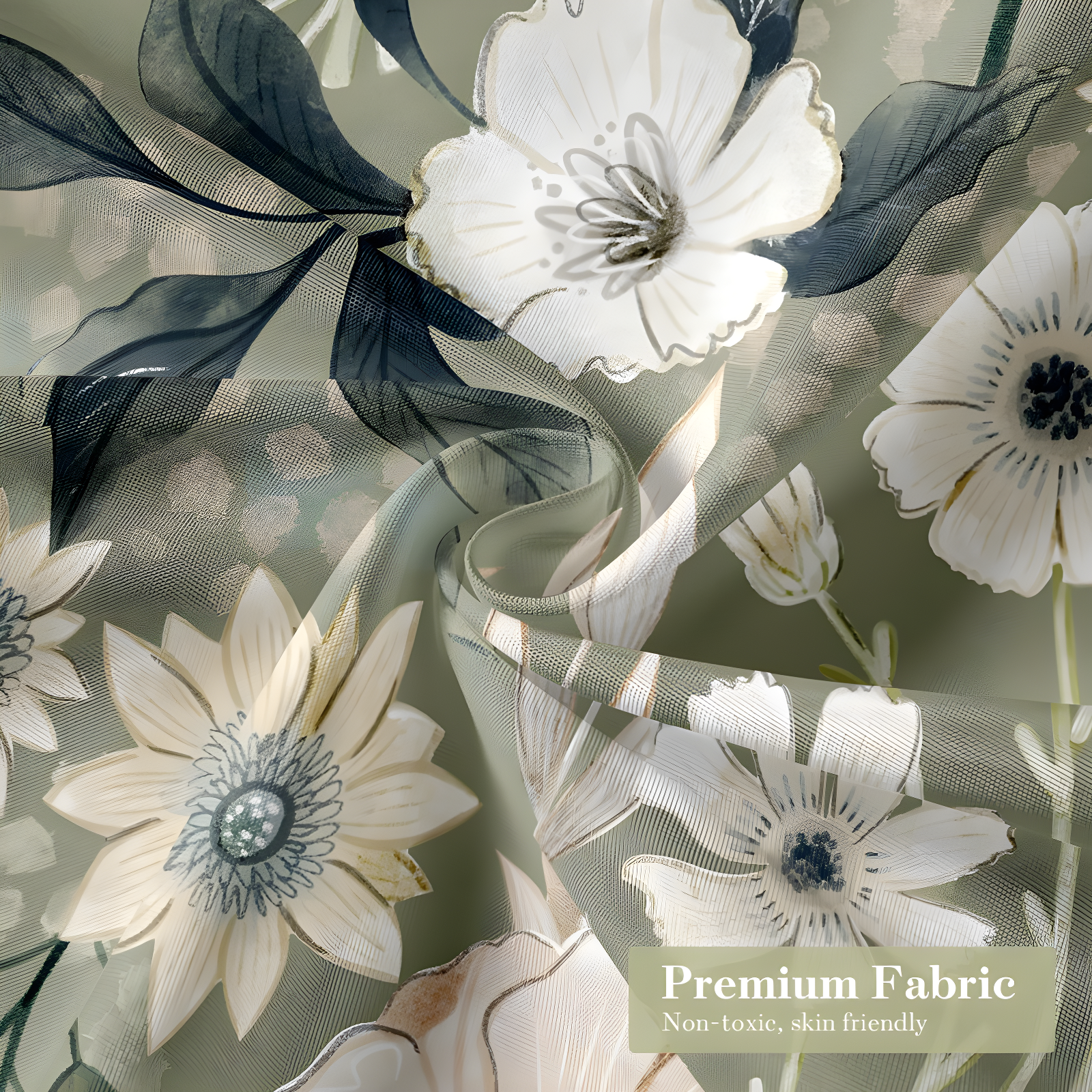 Red Barrel Studio® Green Floral Shower Curtain, Summer Plant Leaves Fabric Cloth Shower Curtains For Chic Elegant Bathroom Decor, Modern Abstract Colorful Flower Shower Curtain, 72X72